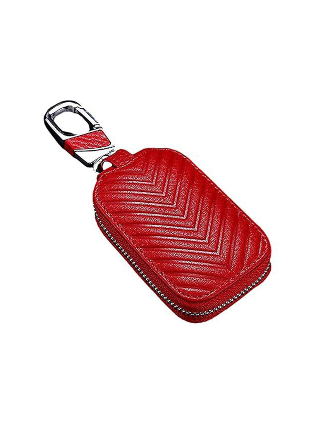 AUGEN Textured Genuine Leather Car Key Chain With Holder Metal Hook