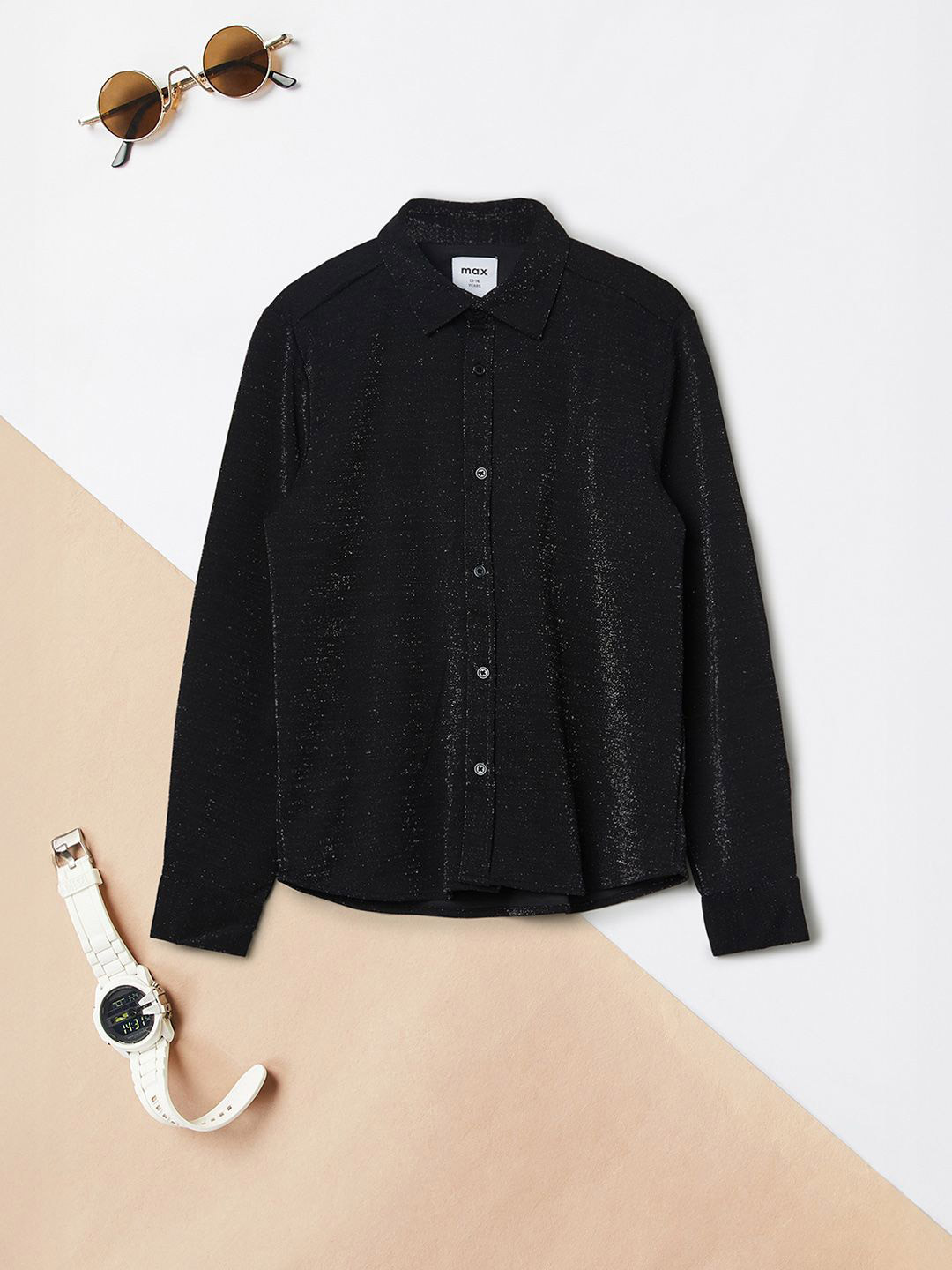 max Boys Solid Spread Collar Party Shirt