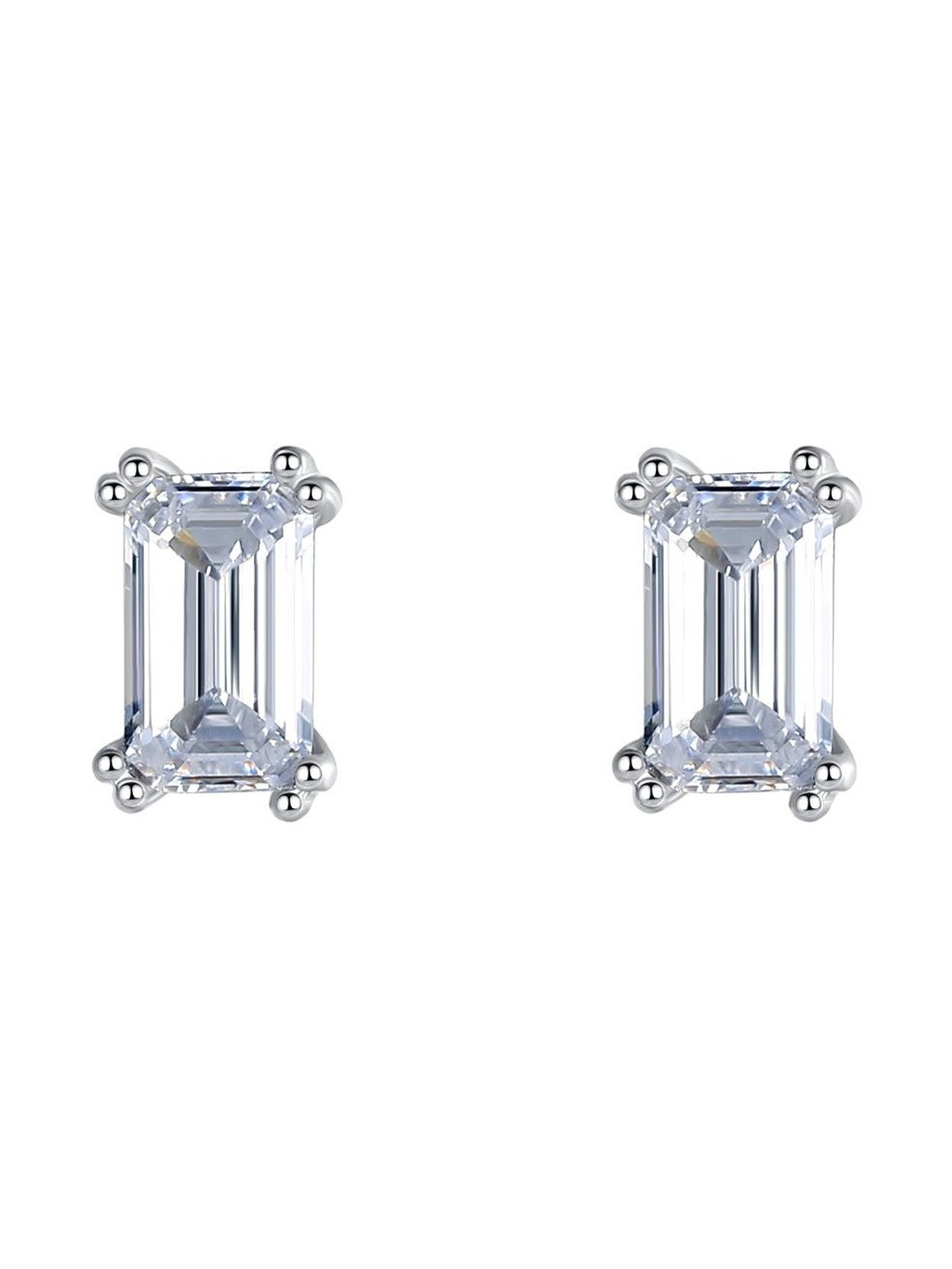 MYSTICFLAVIA Mini Rectangular White Zircon Stud Silver Earrings