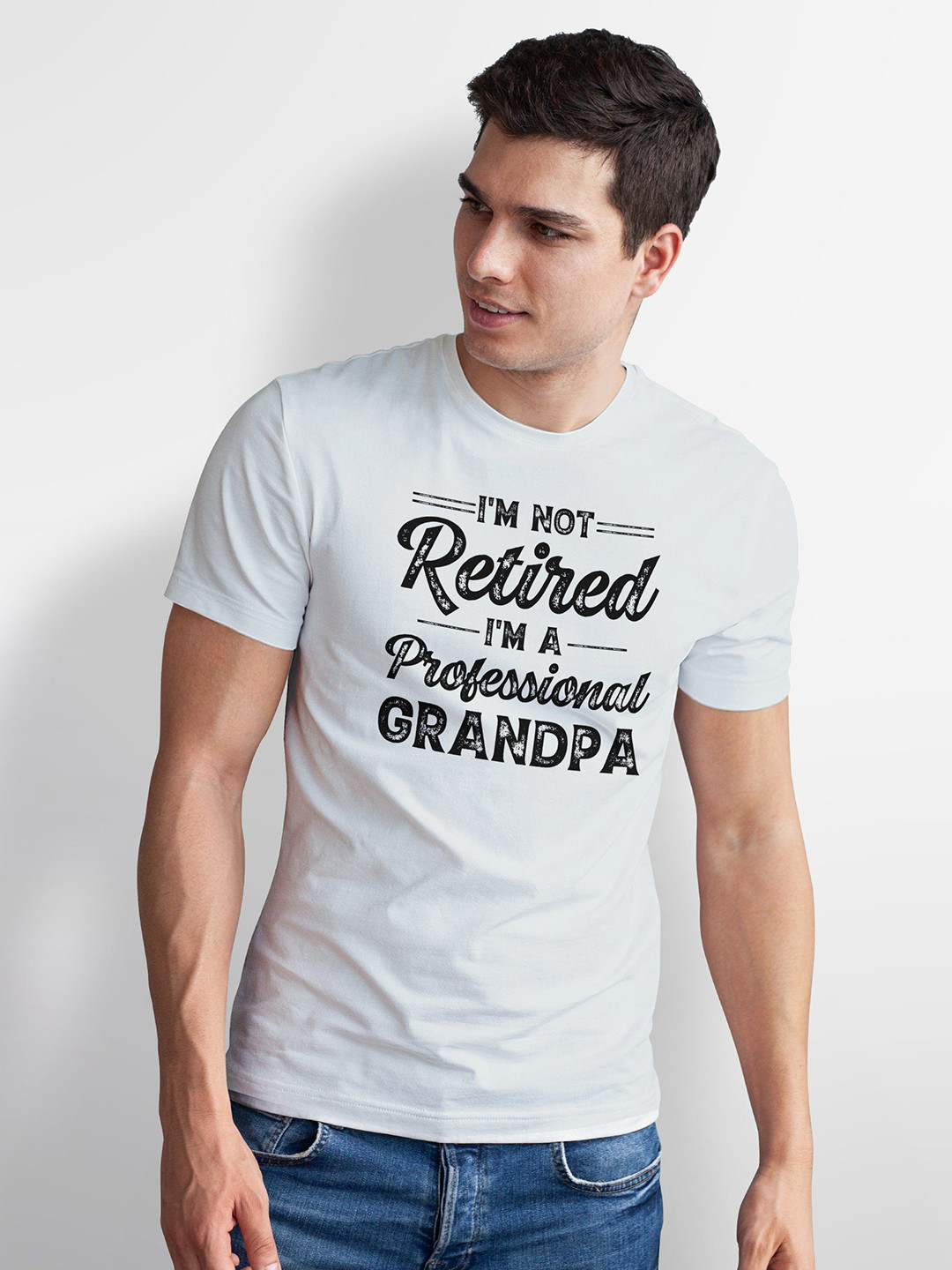 Seekbuylove Men Bio Finish Professional Grandpa Round Neck Pure Cotton T-shirt