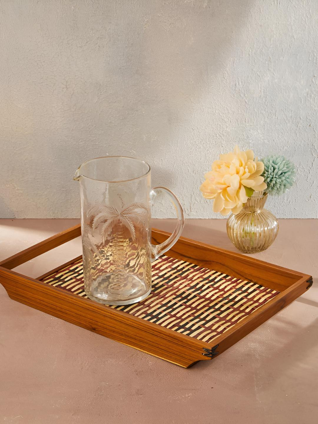 Fabindia Tikhir Brown & Beige Textured Bamboo Serving Tray