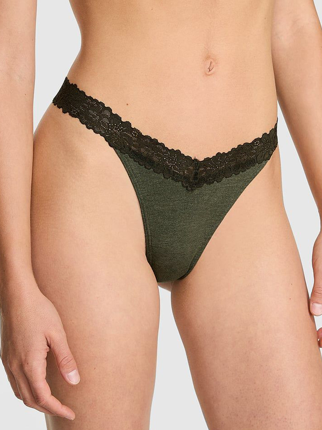 Victoria's Secret Pink Cotton Low-Rise Lace-Trim Thong Briefs