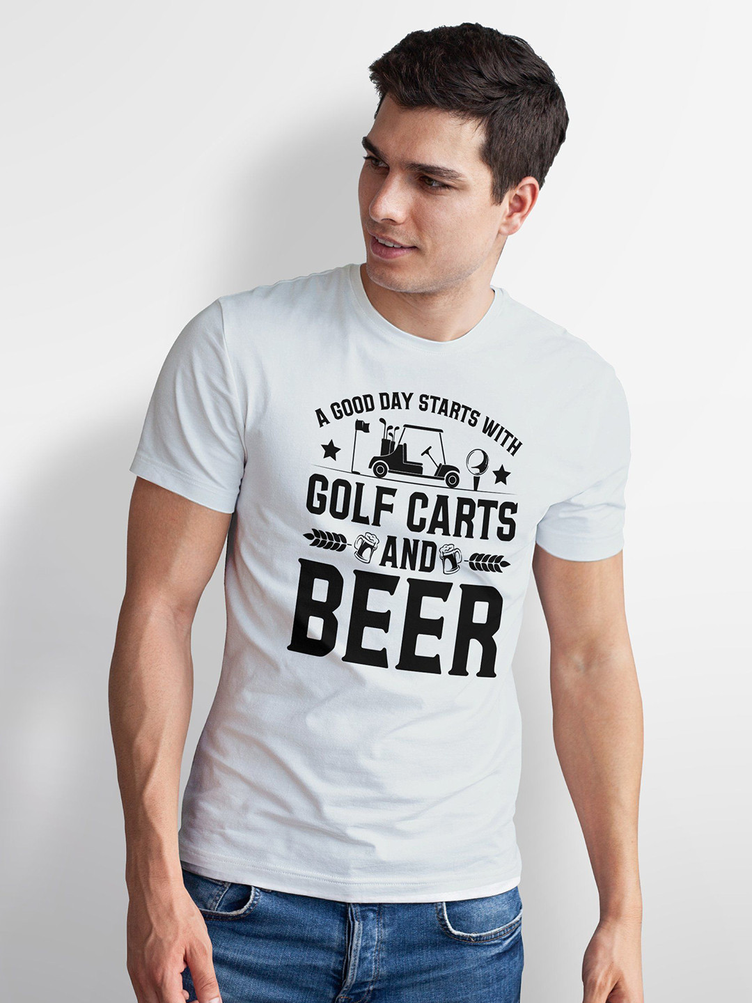 Seekbuylove Men Bio Finish Golf Cart And Beer Round Neck Pure Cotton T-shirt