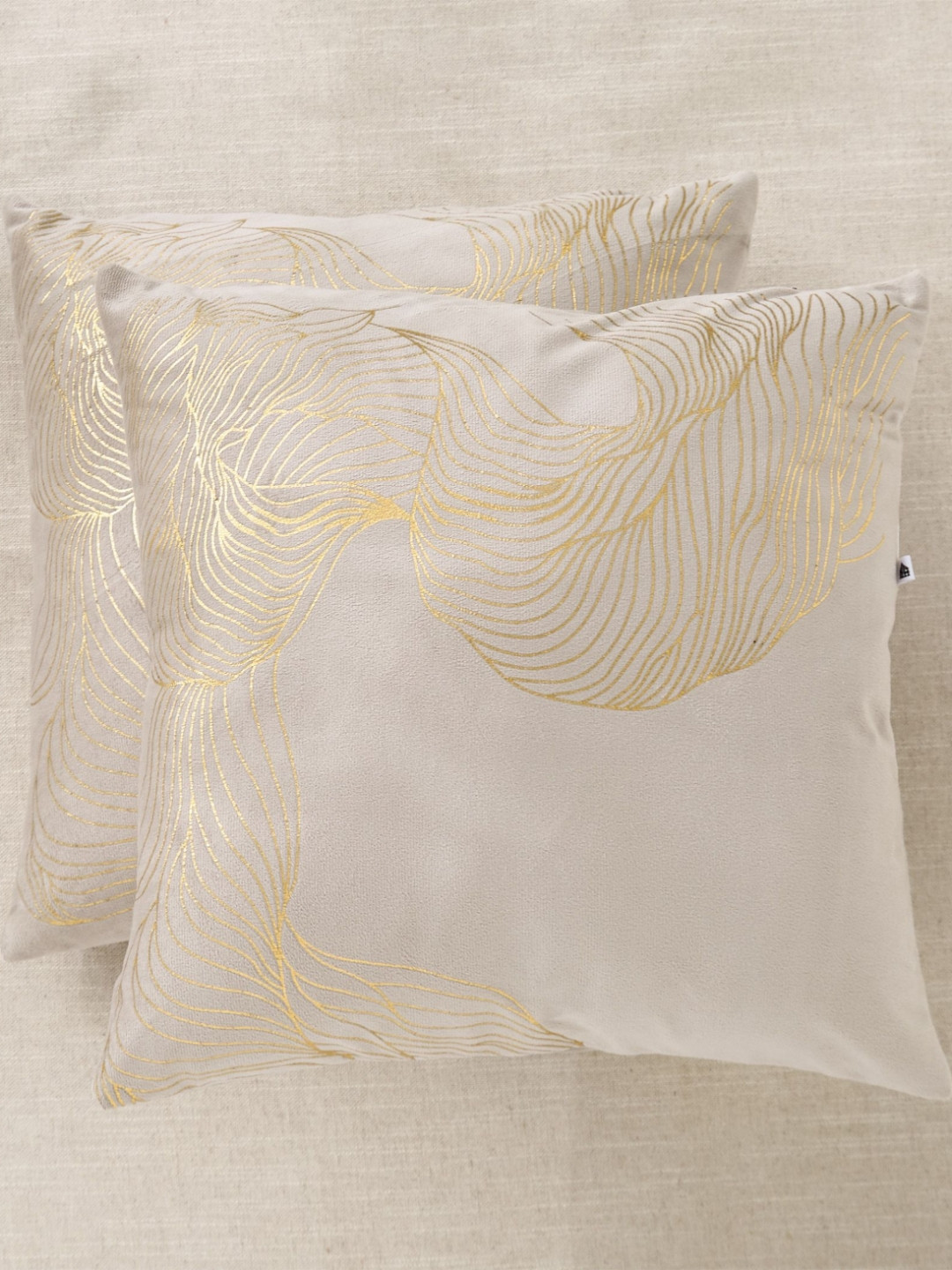 Home Centre Dazzle Cosmic Beige & Gold Toned 2-Pieces Printed Velvet Square Cushions