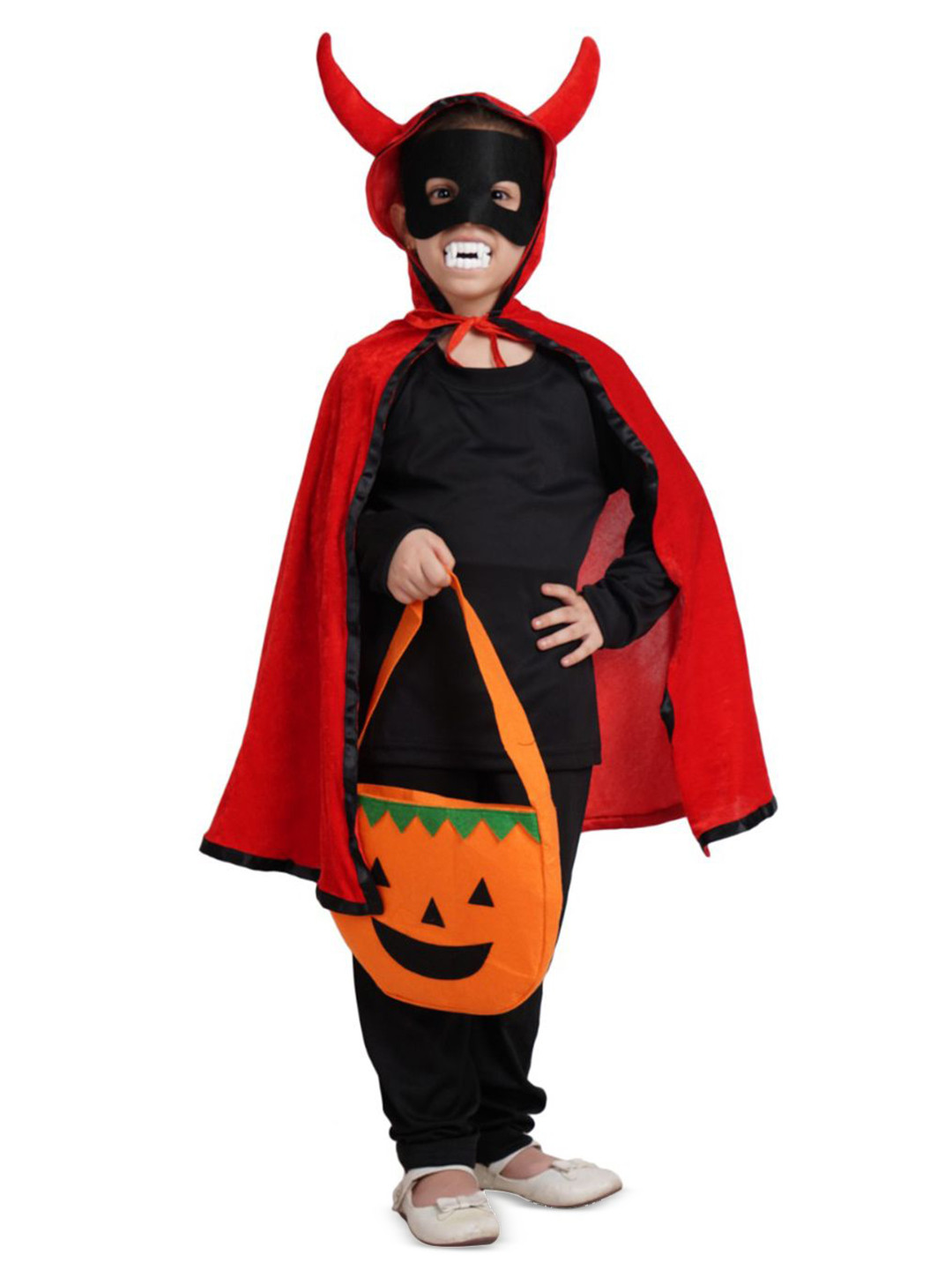 Cutiekins Kids Long Sleeves Cape With Bag Devil Halloween T-shirt With Trouser Costume Set