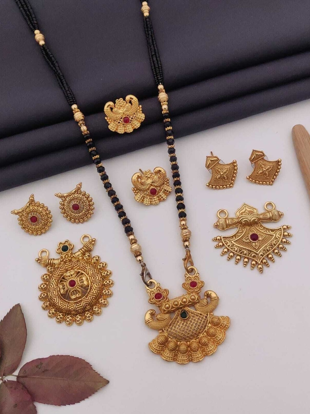 Bhanu diam Gold-Plated Artifiacial Beaded Mangalsutra With Earrings & Pendants