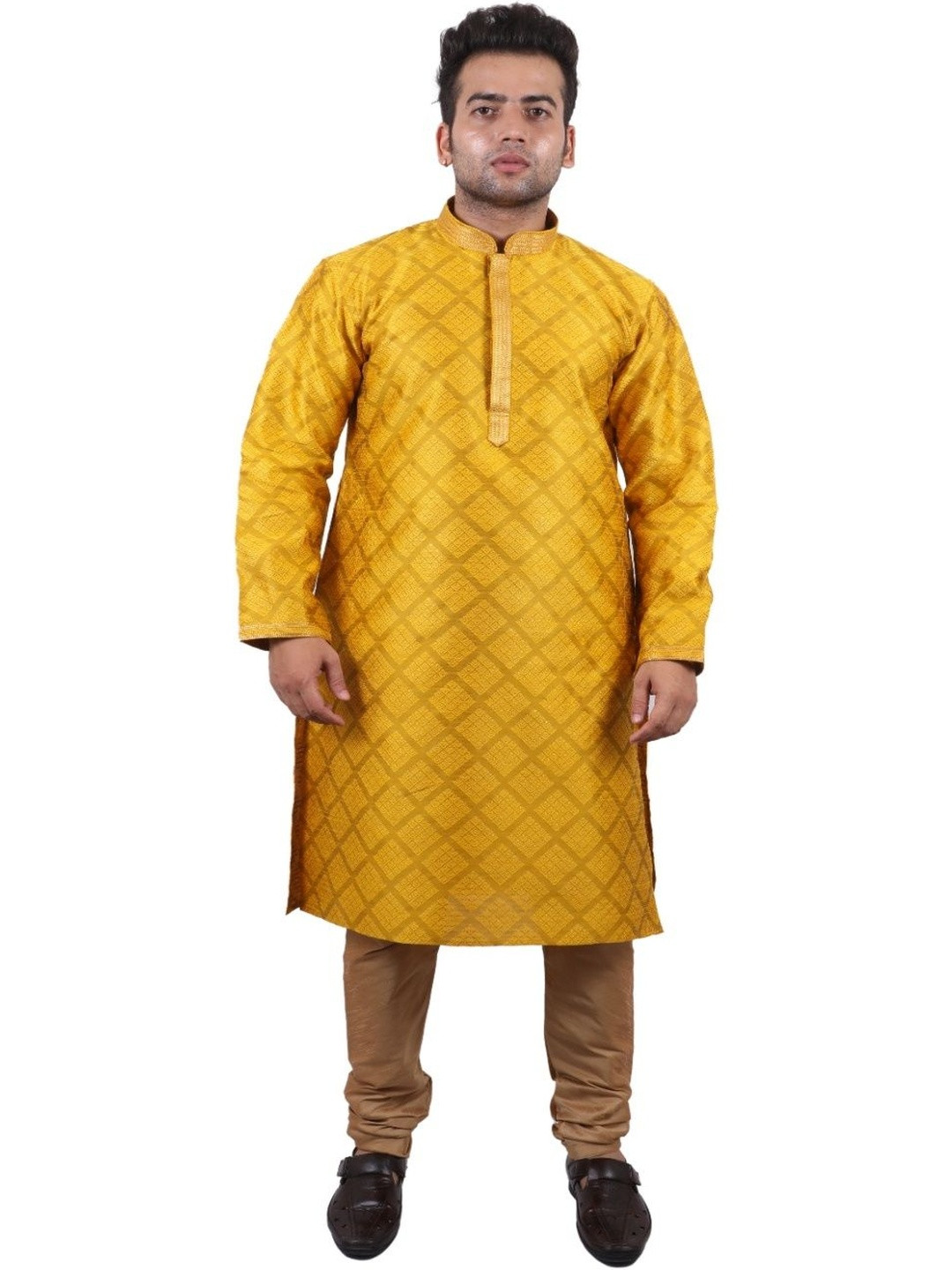 Goonj Silk Creation Geometric Woven Design Straight Kurta With Churidar