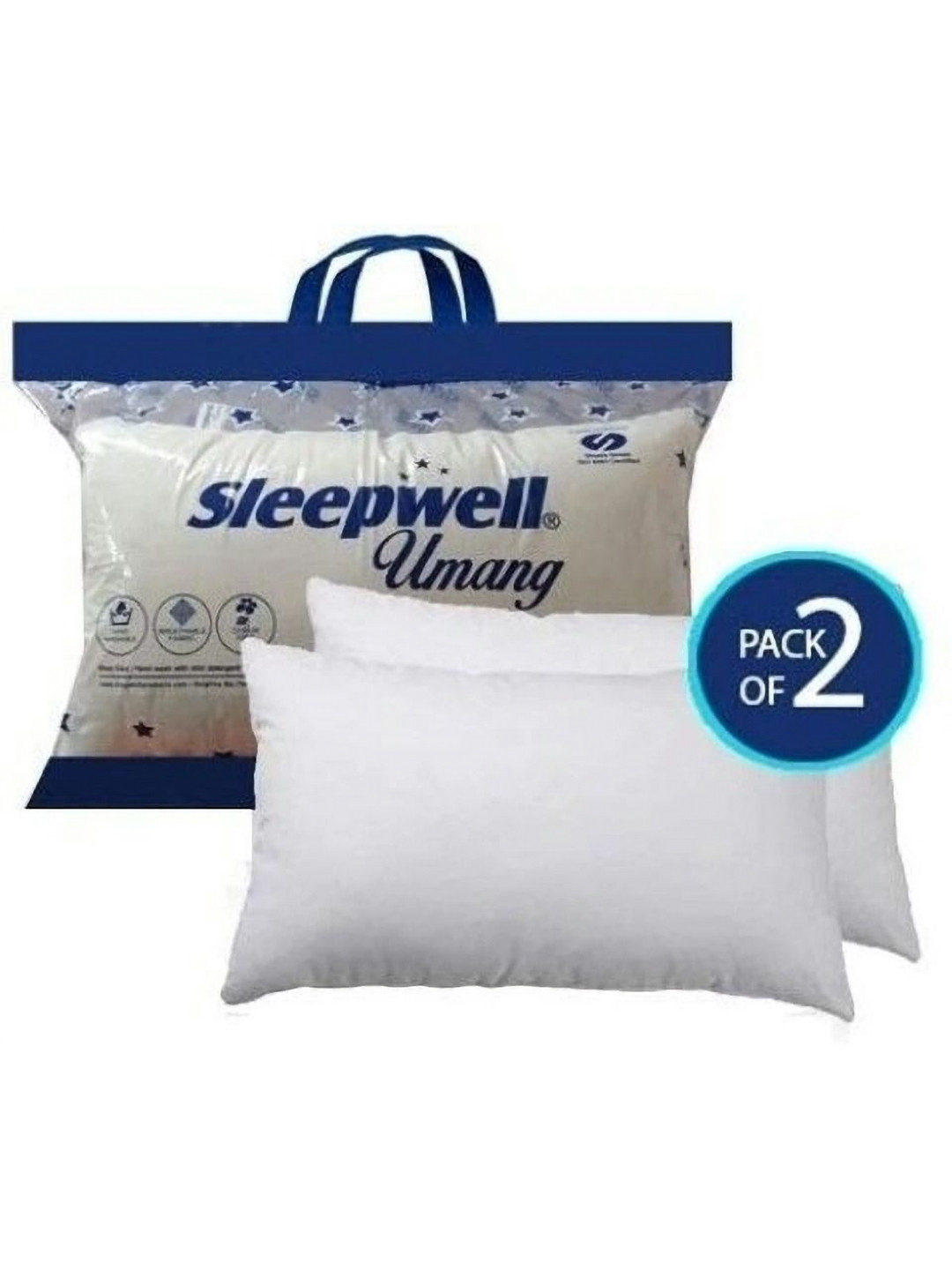 Sleepwell White 2 Pieces Fibre Filled Rectangle Shaped Hypoallergenic Cotton Sleep Pillows