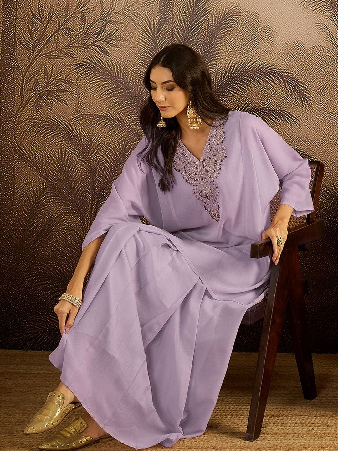 Sangria Ethnic Motifs Embroidered Thread Work Straight Kurta with Sharara