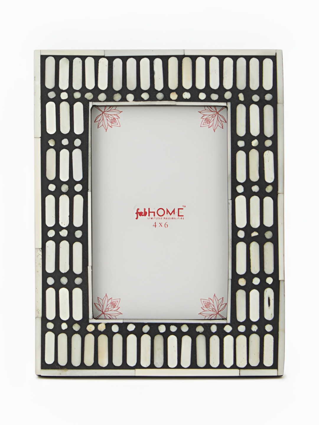 Fabindia Amaya Black & White Printed Wooden Table Photo Frame