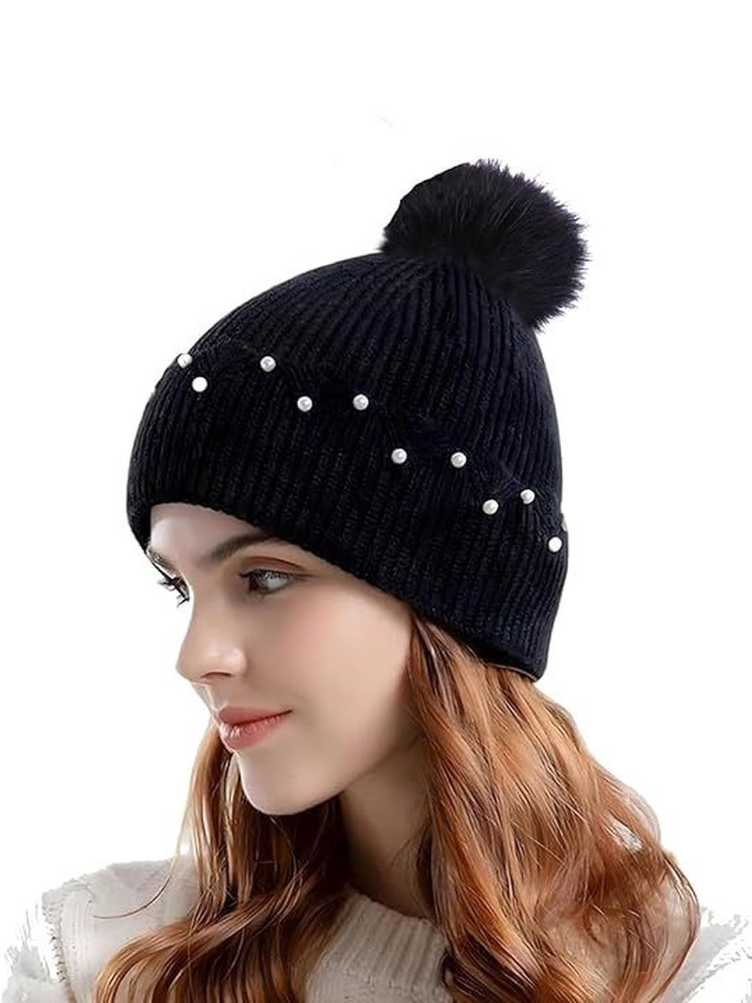 Eleg & Stilance Women Stone Embellished Winter Assorted Wool Solid Beanie Caps