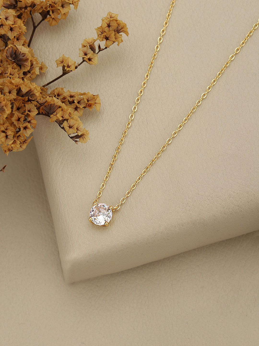 Gold Plated CZ Solitaire Necklace
