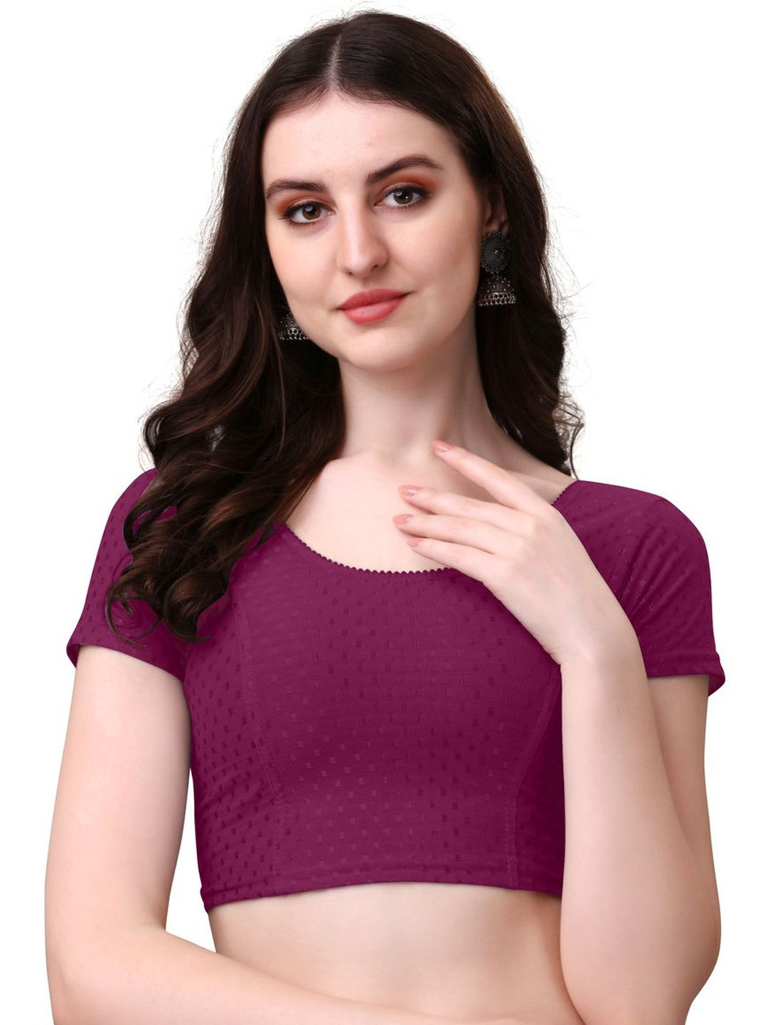 KIPZY Women Purple Short Sleeves Cotton Blend Stretchable Saree Blouse