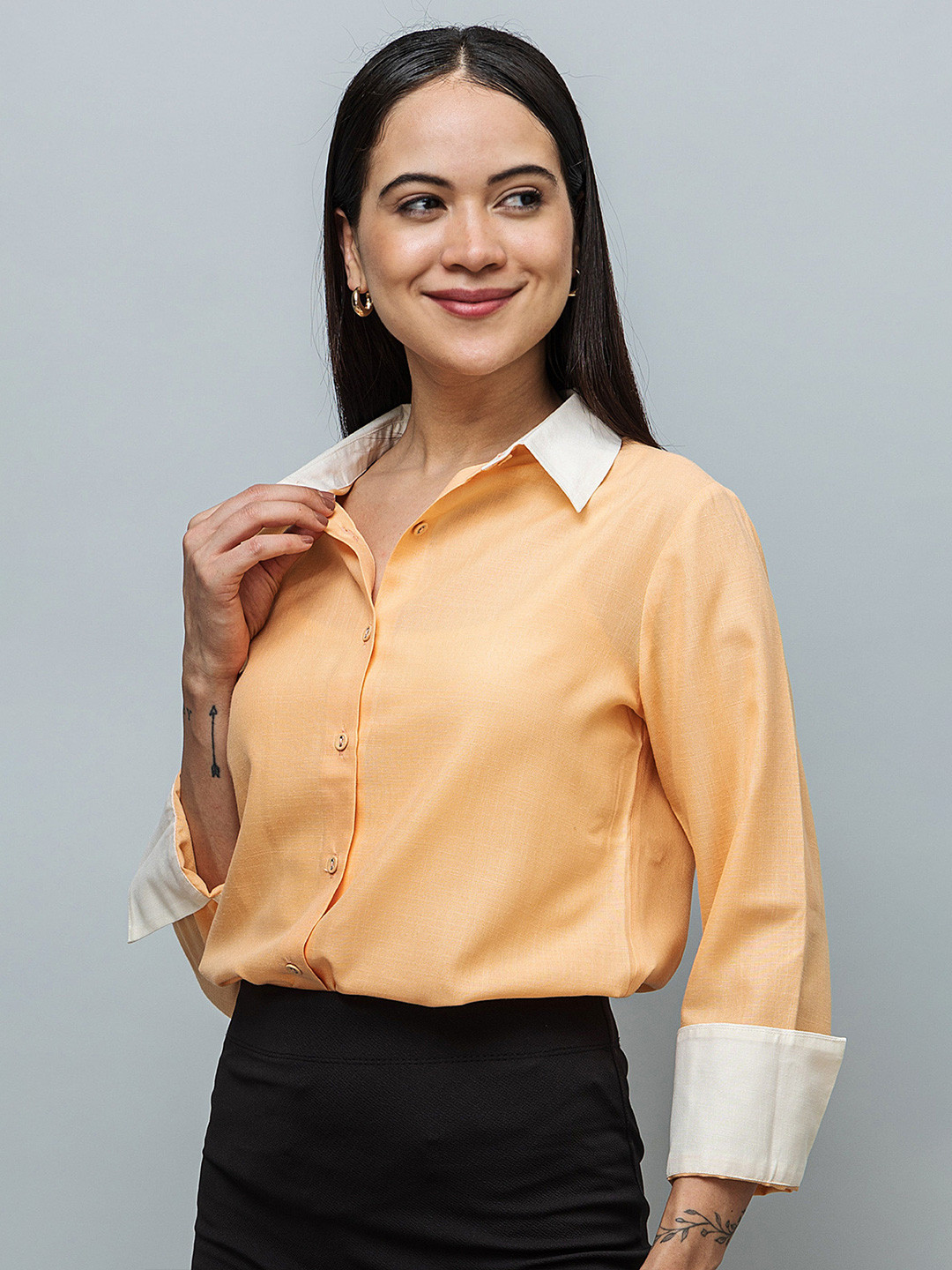 PURYS WORKSPACE Women Smart Fit Solid Spread Collar Formal Shirt