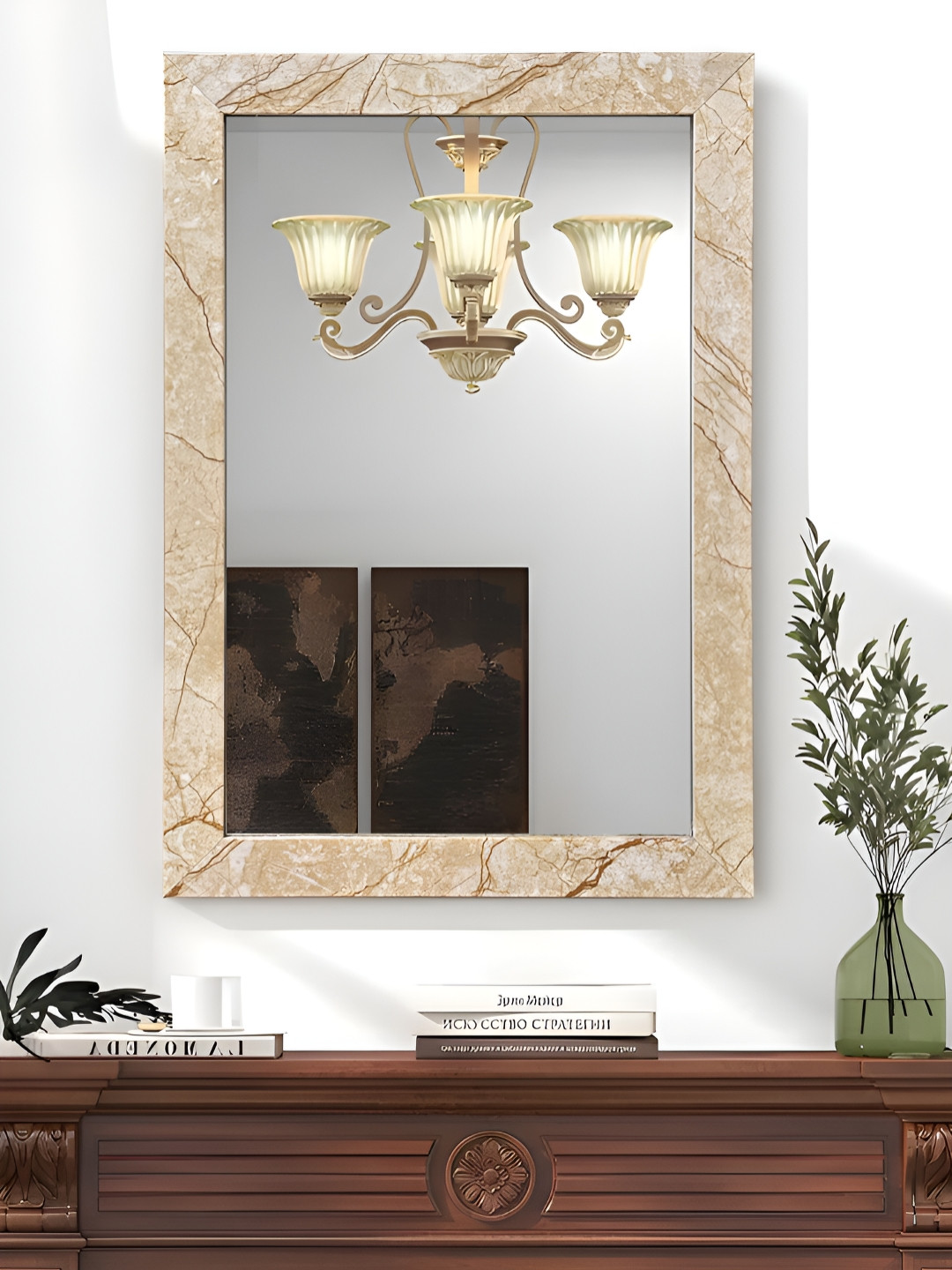 Art Street Beige Rectangular Shaped Glass Wall Mirrors with Frame