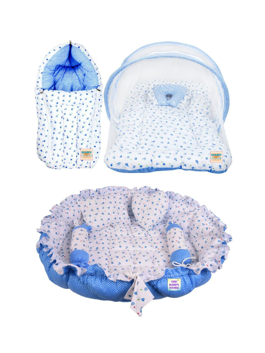 ADORE STUFF Kids Blue & White Printed Pure Cotton Baby Bed Sets
