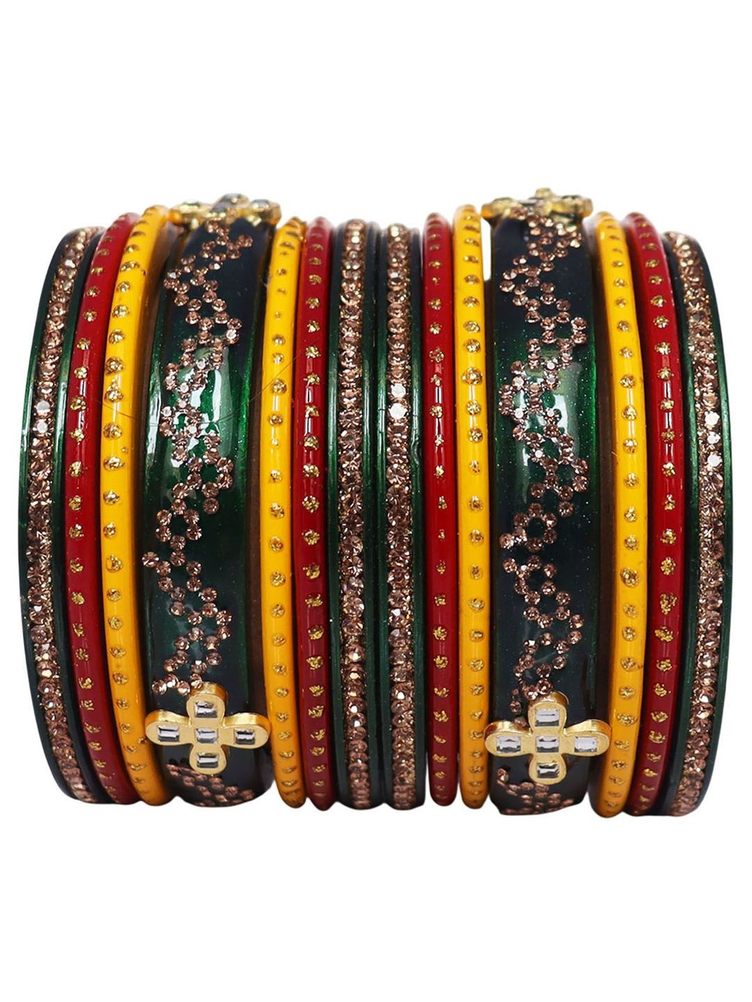 TAJ BRIDAL STORE Women Set of 14 Handcrafted Kundan & Rhinestones Embellished Bangles