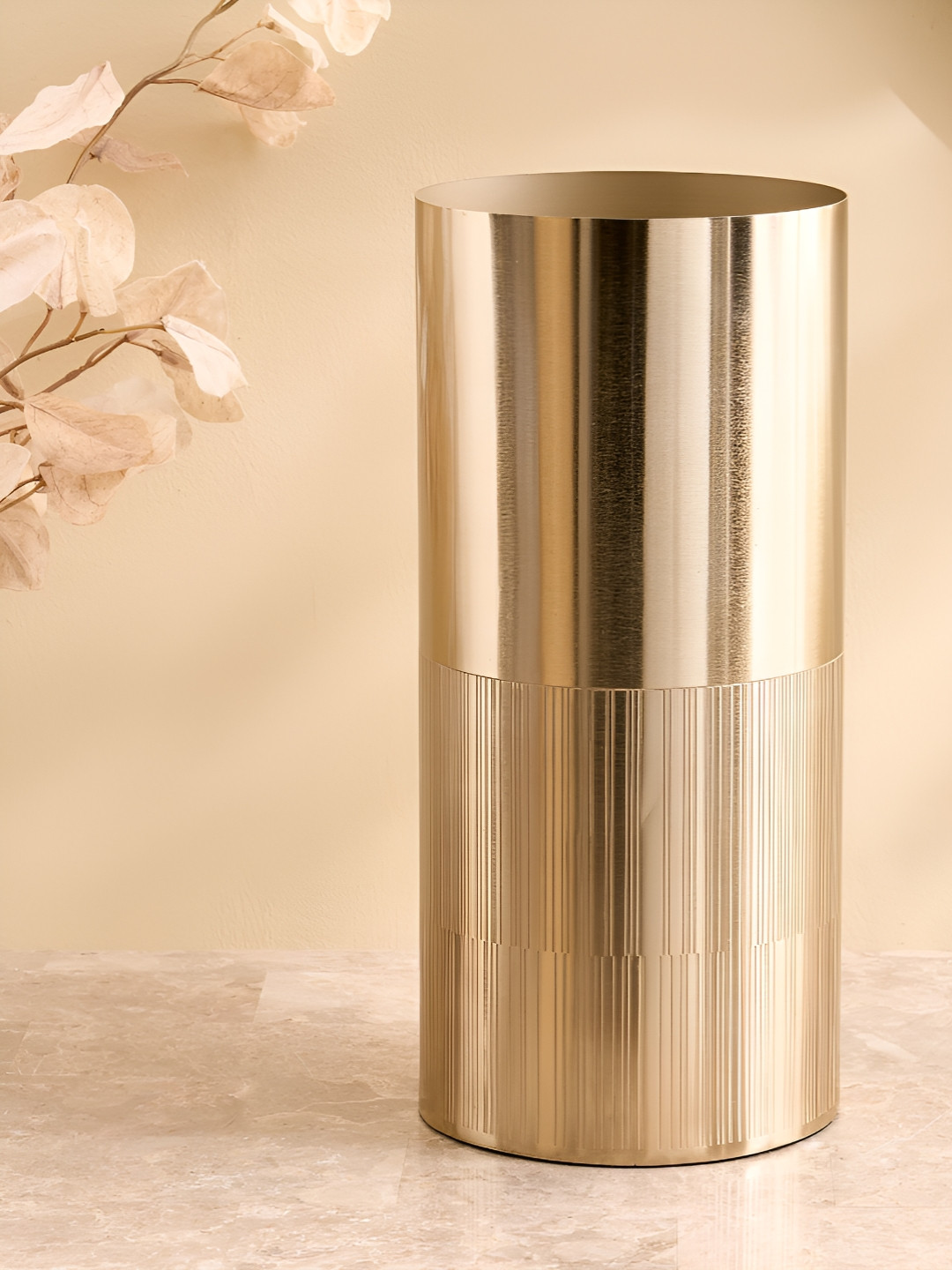 Home Centre Ember Opt Linix Gold-Toned Metal Etching Medium Vase