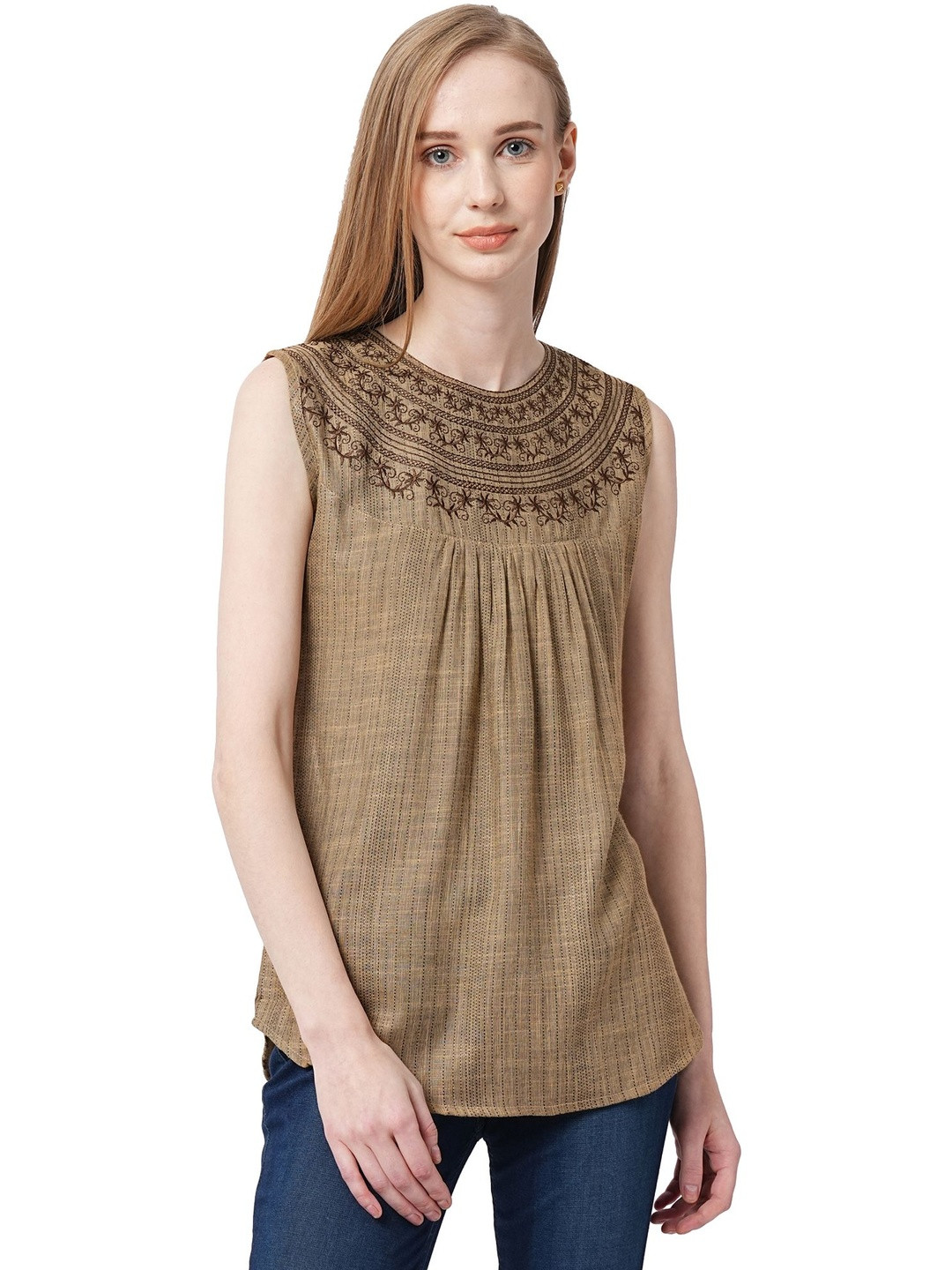 G0-4 IT Women Ethnic Motifs Embroidered Sleeveless Top