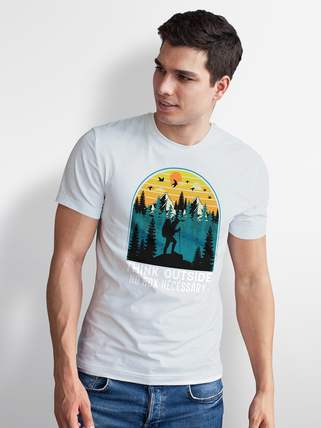 Seekbuylove Men Bio Finish Think Outside Round Neck Pure Cotton T-shirt