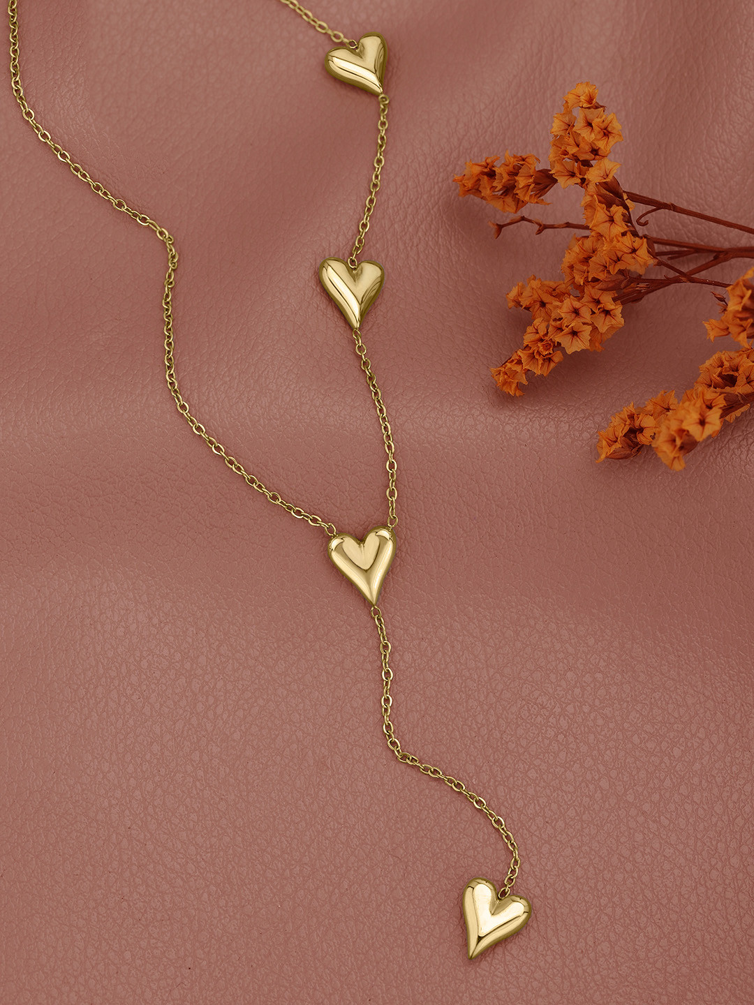 Gold Plated Heart Lariat Necklace