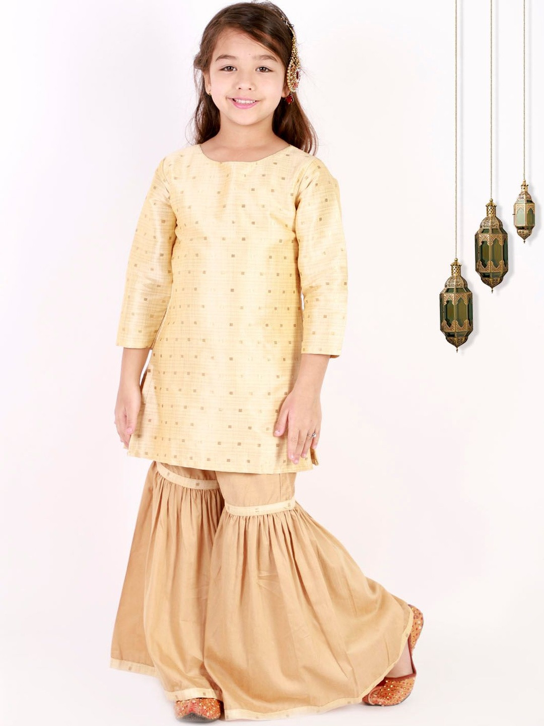 JBN Creation Girls Woven Design Regular Kurta Set