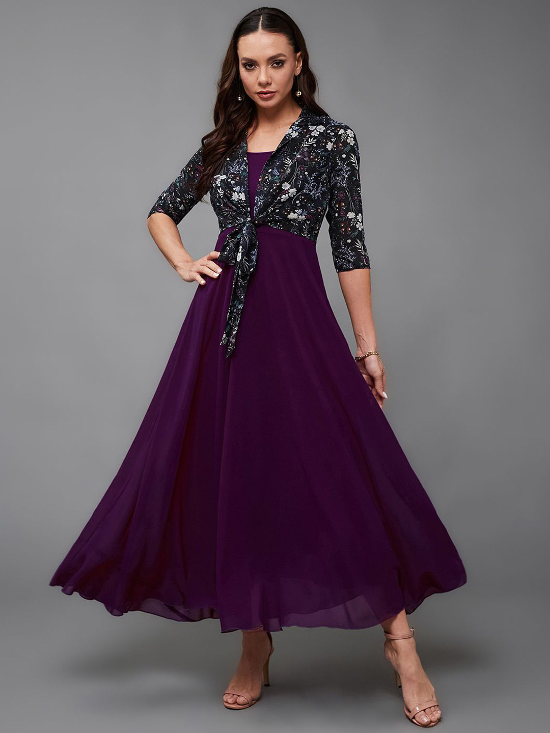 Miss Chase Women's Floral Jacket Style Maxi Dress