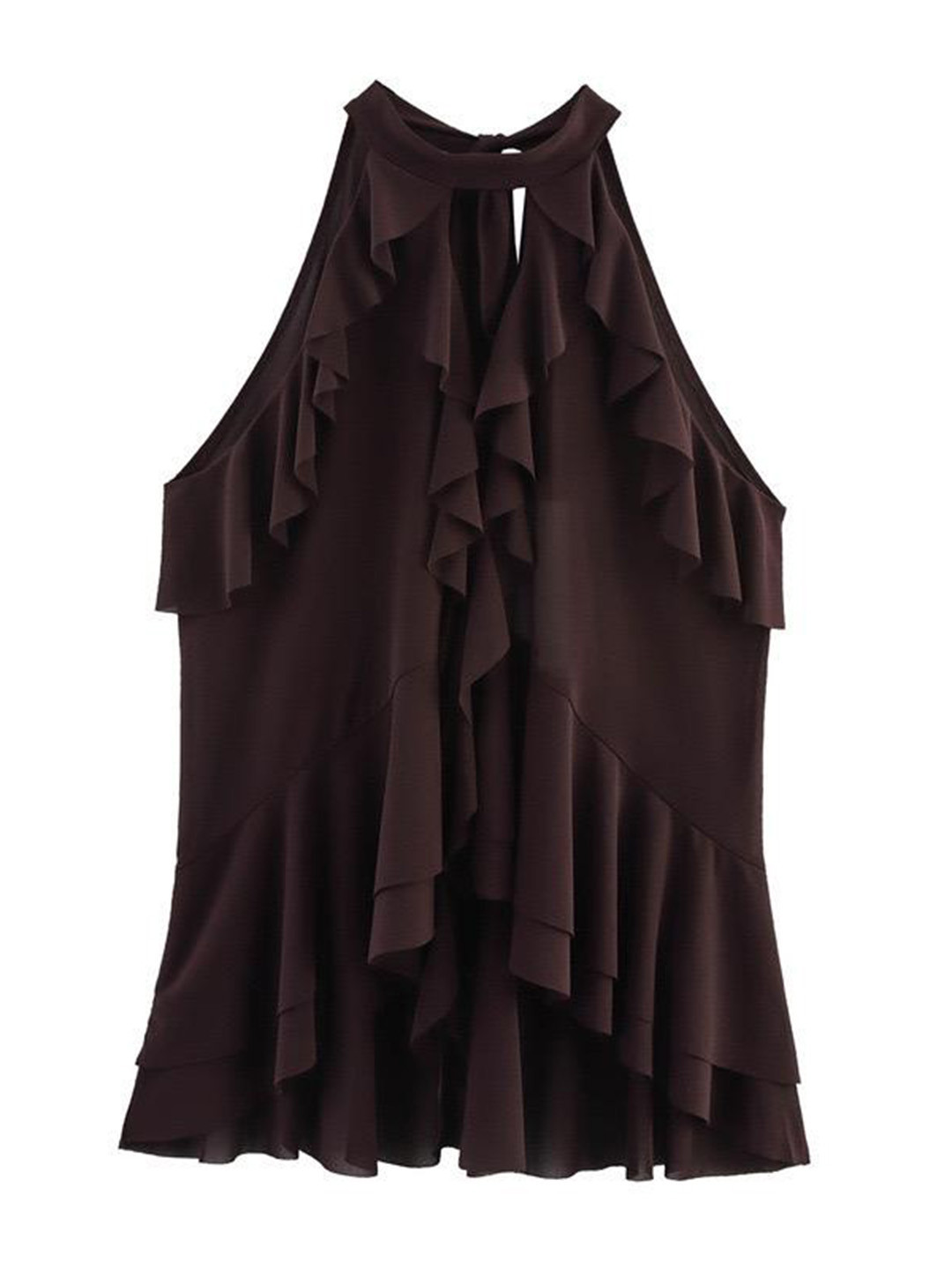 Miss Mosa By Akanksha Summer Collection Halter Neck Hena Ruffled Top