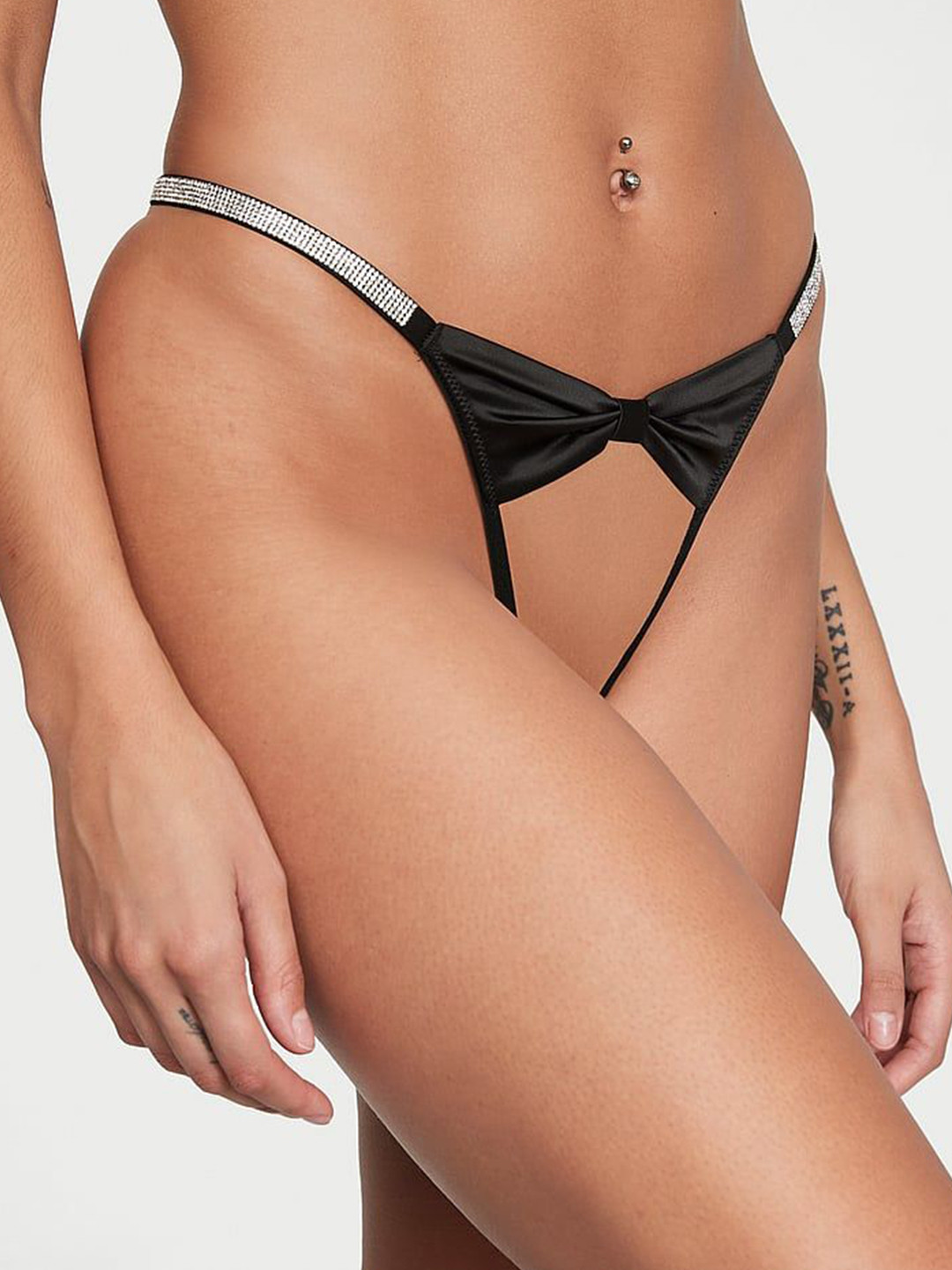Victoria's Secret Very Sexy Shine Bow Satin Crotchless V-String Low Rise Bikini Briefs
