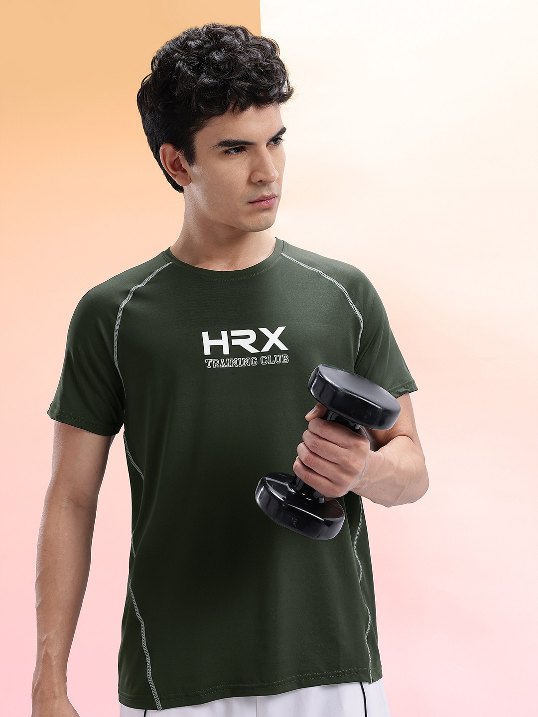 HRX by Hrithik Roshan Contrast Piping Brand Logo Print Training T-shirt