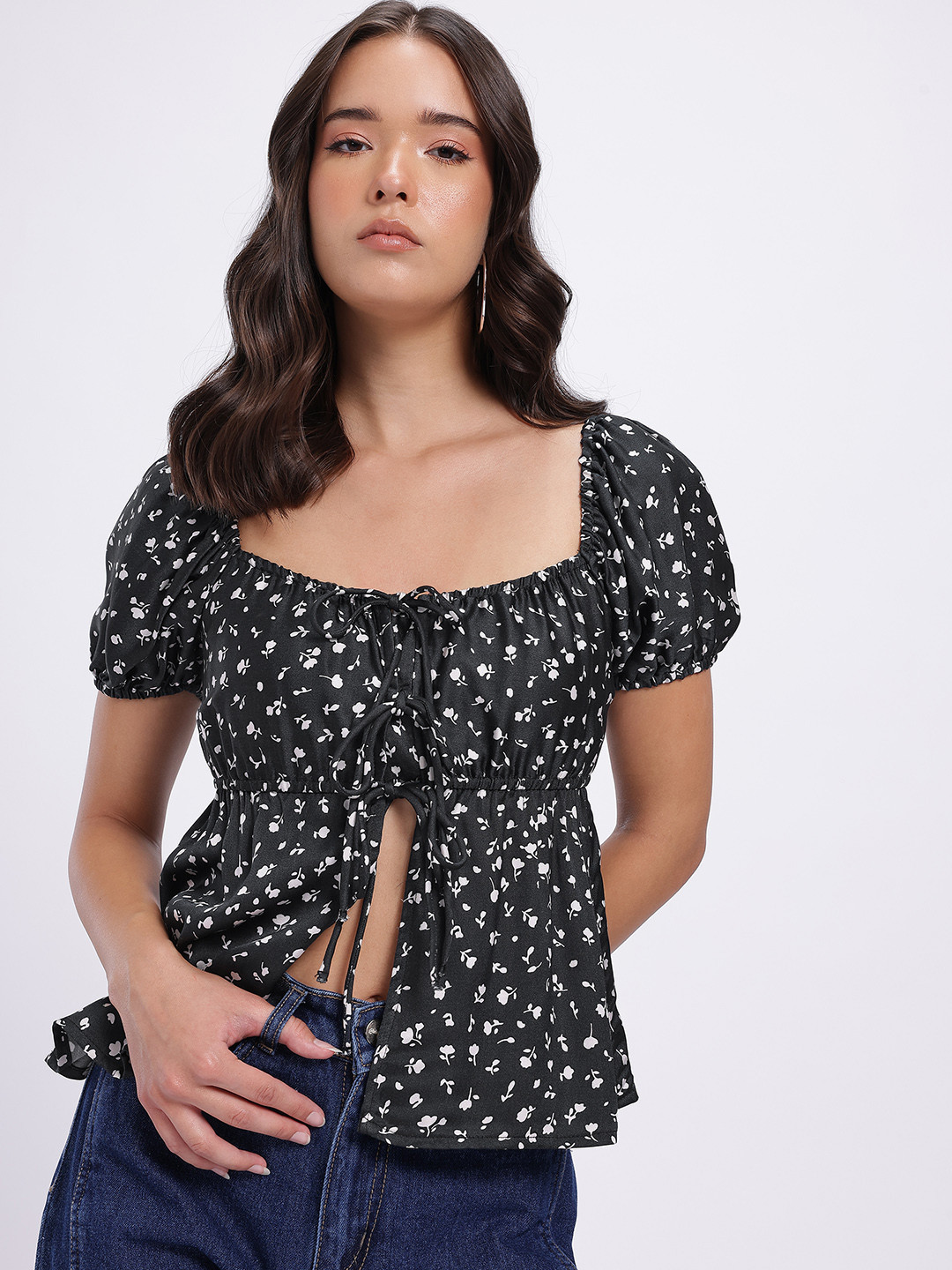 glitchez Square Neck Front Open Top With Tie Up Closure