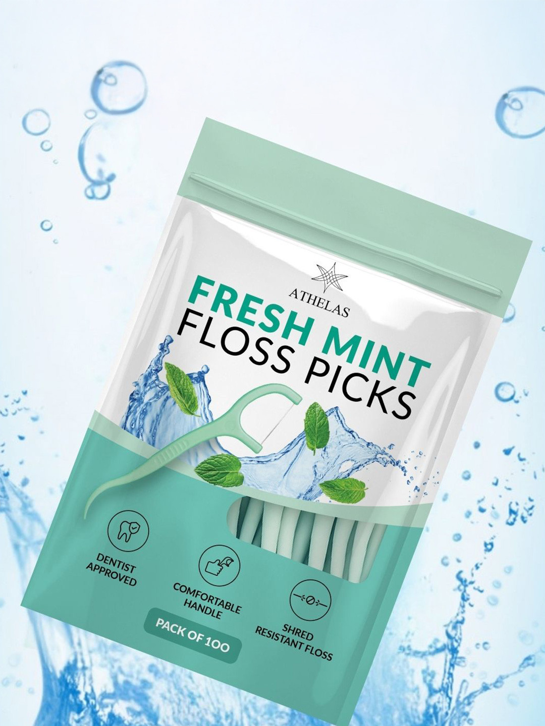 Athelas Fresh Mint Oral Floss Picks- 100 Picks