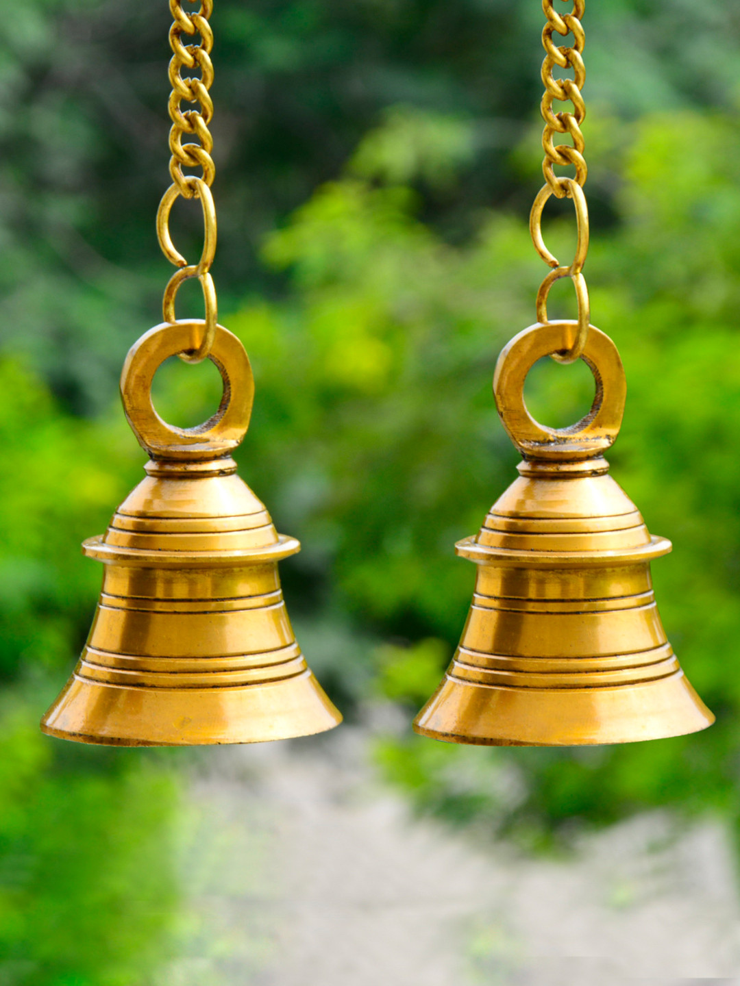 StyleMyWay Gold Toned 2 Pcs Brass Antique Hanging Temple Bell