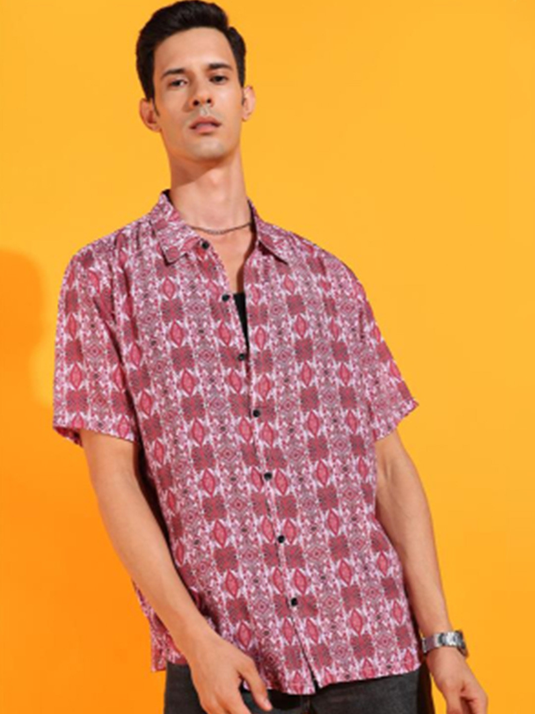 IKRASS Ethnic Motifs Printed Spread Collar Relaxed FitCotton Casual Shirt