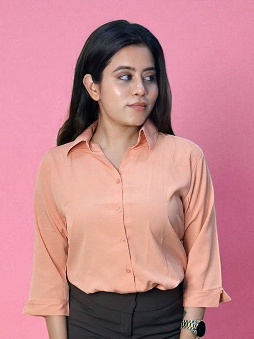 HOW House Of Wear Women Comfort Fit Solid Spread Collar Formal Shirt