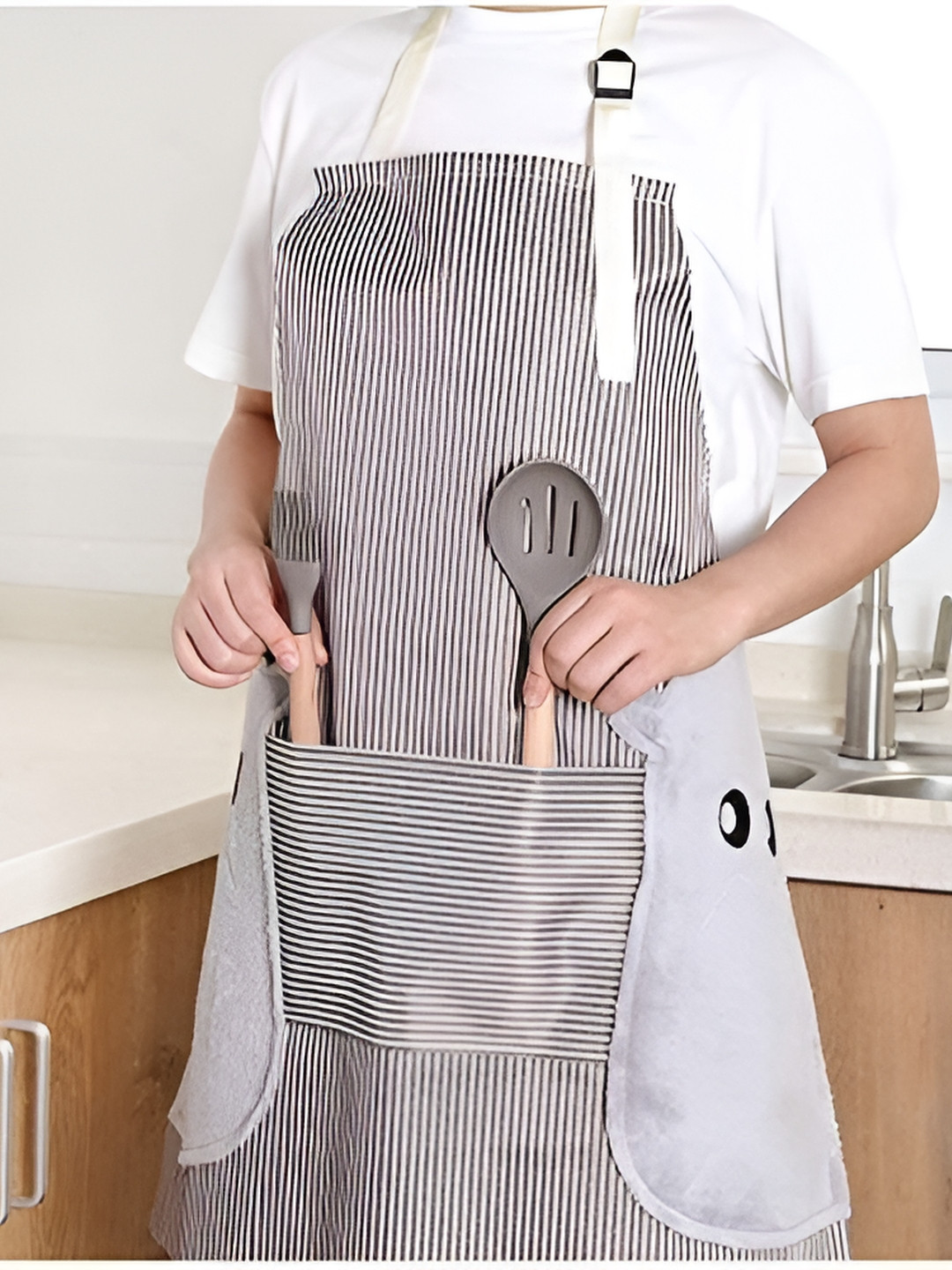 LUCCI Brown & White Striped Adjustable Waterproof Apron With 2 Pockets