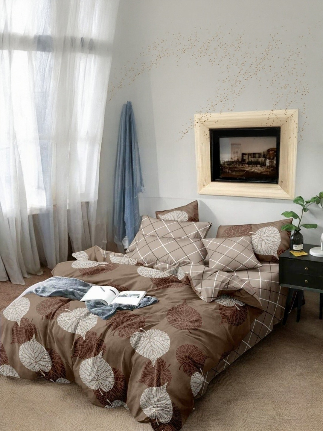 WELLNEST Abstract Printed Queen Flat Bedsheet with 2 Pillow Covers