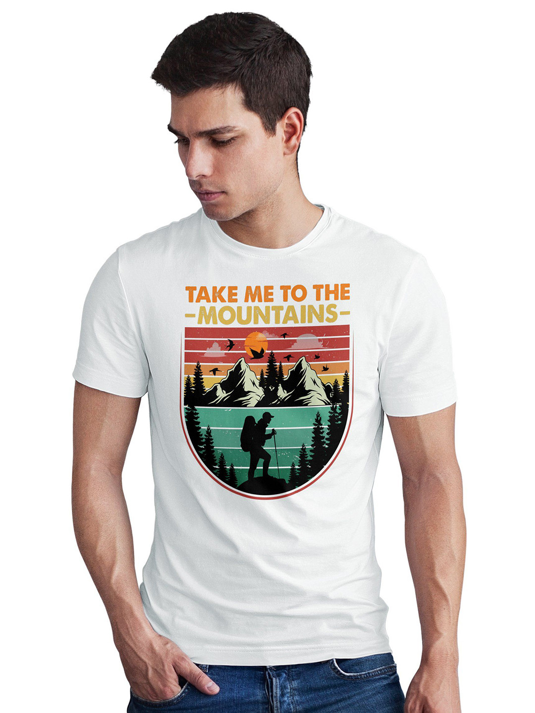 Seekbuylove Men Bio Finish Hiking Round Neck Pure Cotton T-shirt