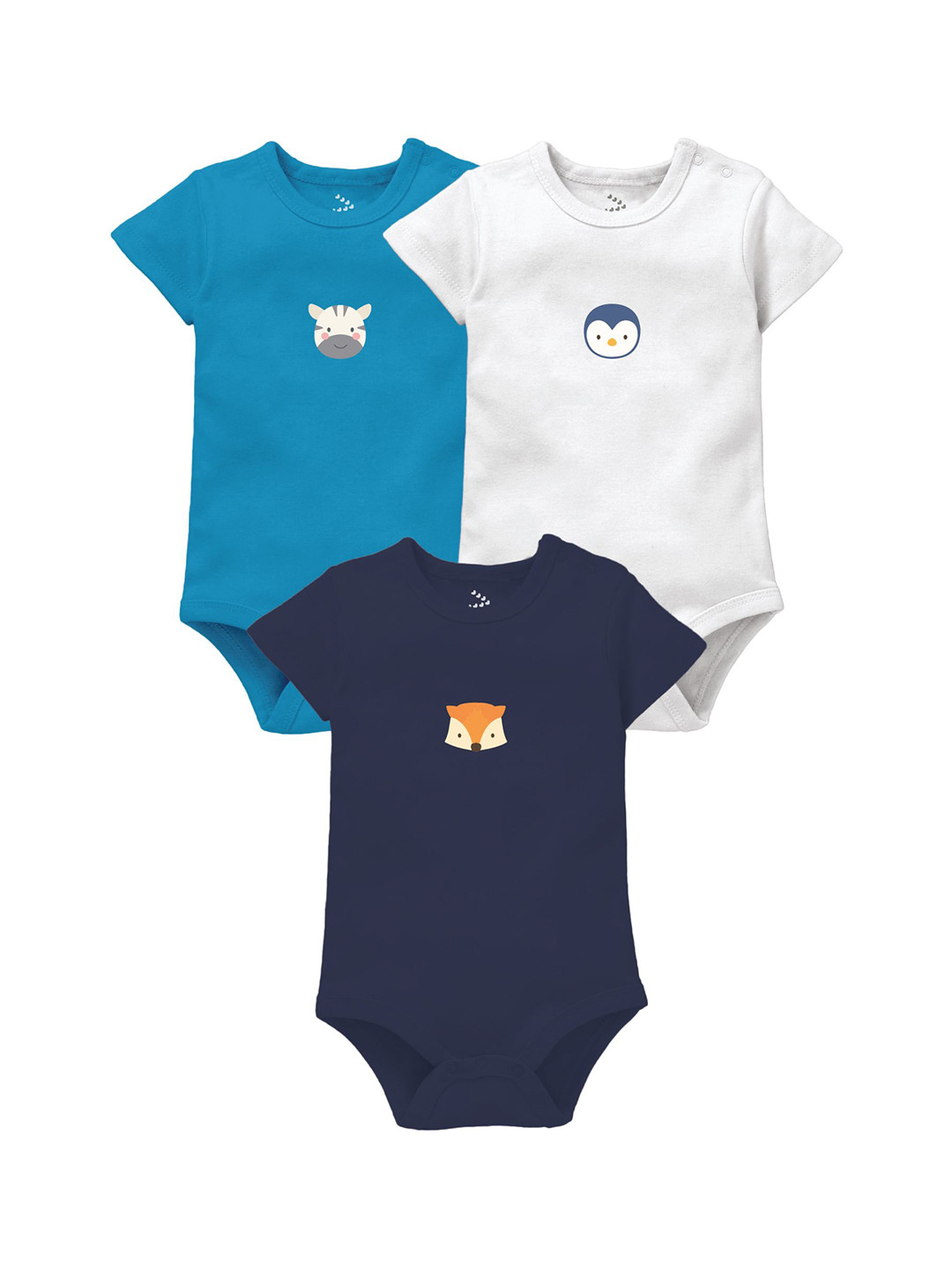 Zeezeezoo Infants Pack of 3 Printed Round Neck Pure Cotton Bodysuits
