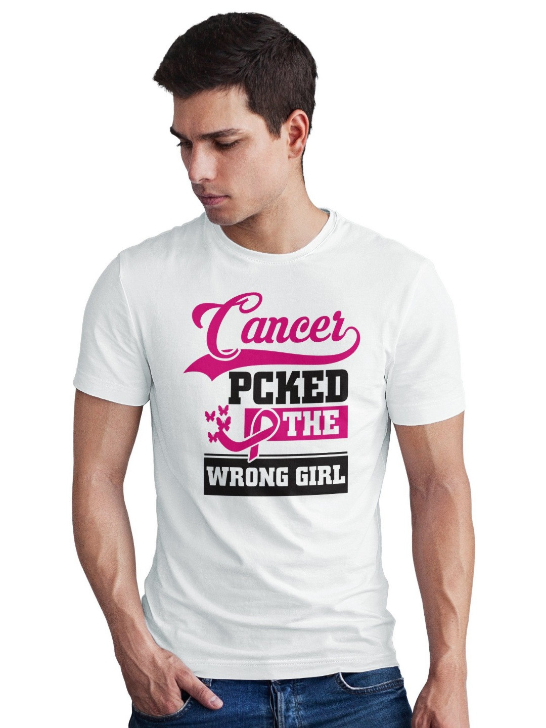 Seekbuylove Men Bio Finish Cancer Picked The Wrong Girl Round Neck Pure Cotton T-shirt