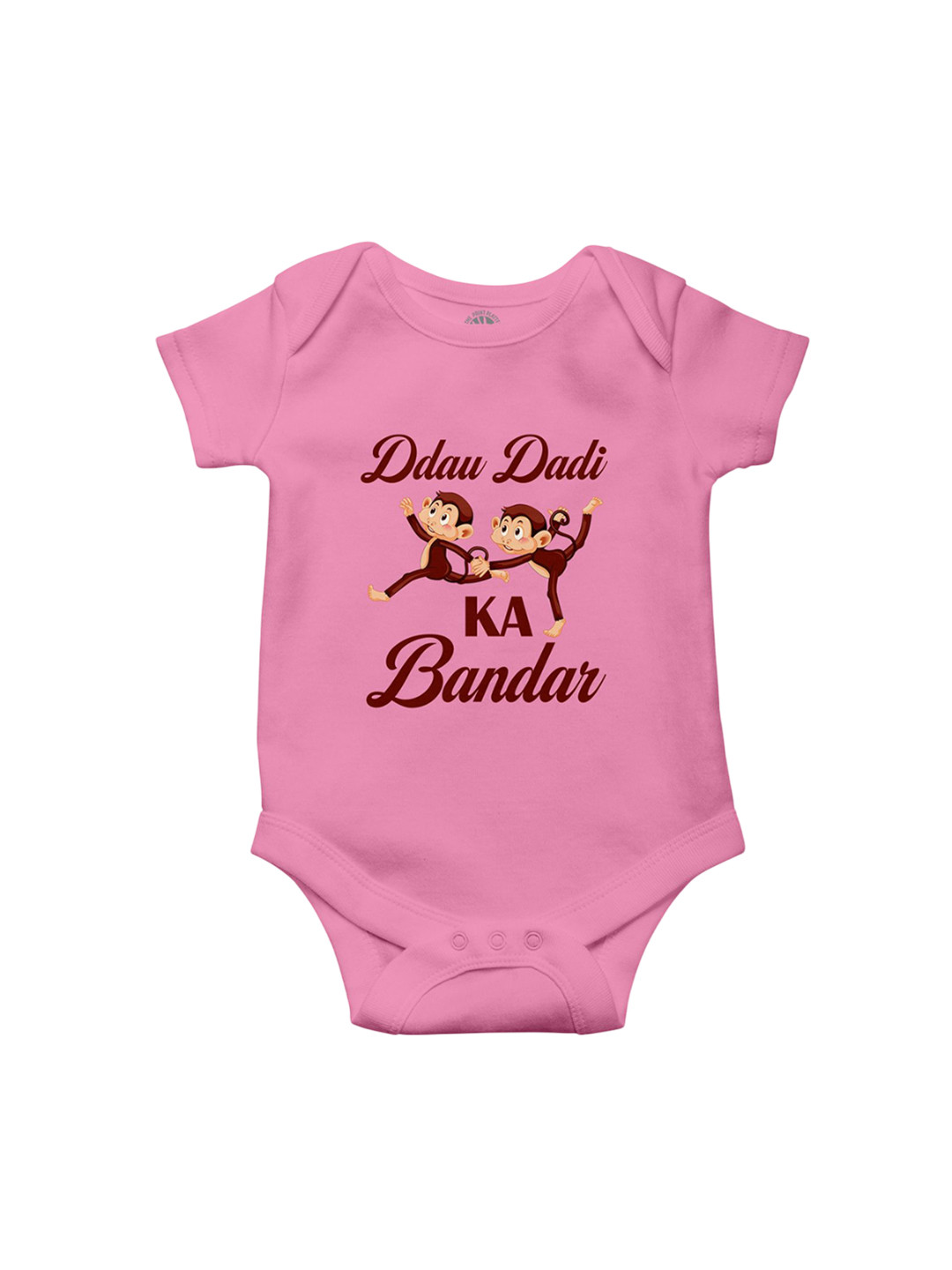 THE PRINT PLATTER Kids Dadu Dadi Ka Bandar Printed Cotton Bodysuit with Envelope Neck