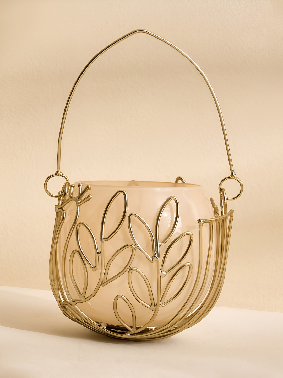 Home Centre Mayur Poe Gold-Toned & Brown Glass and Metal Hanging T-Light Candle Holder