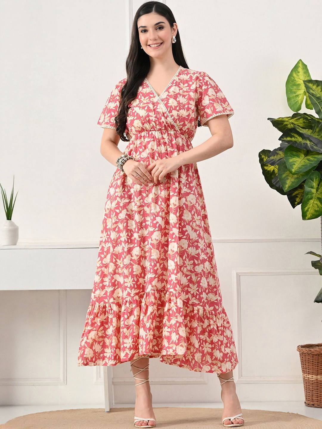 KALINI Floral Print Ruffled Midi Dress