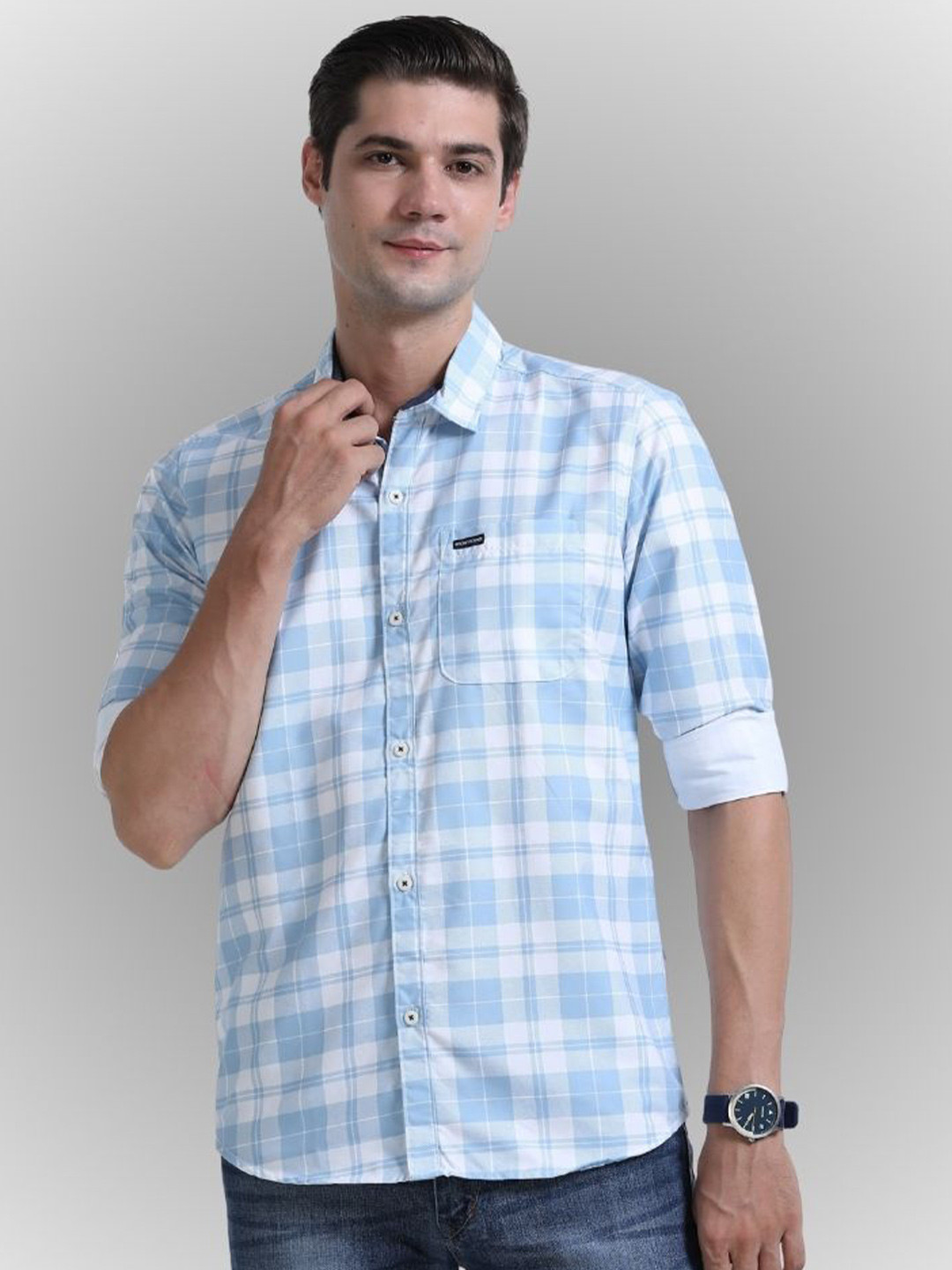 RS Fashions Men Comfort Fit Checked Spread Collar Casual Shirt