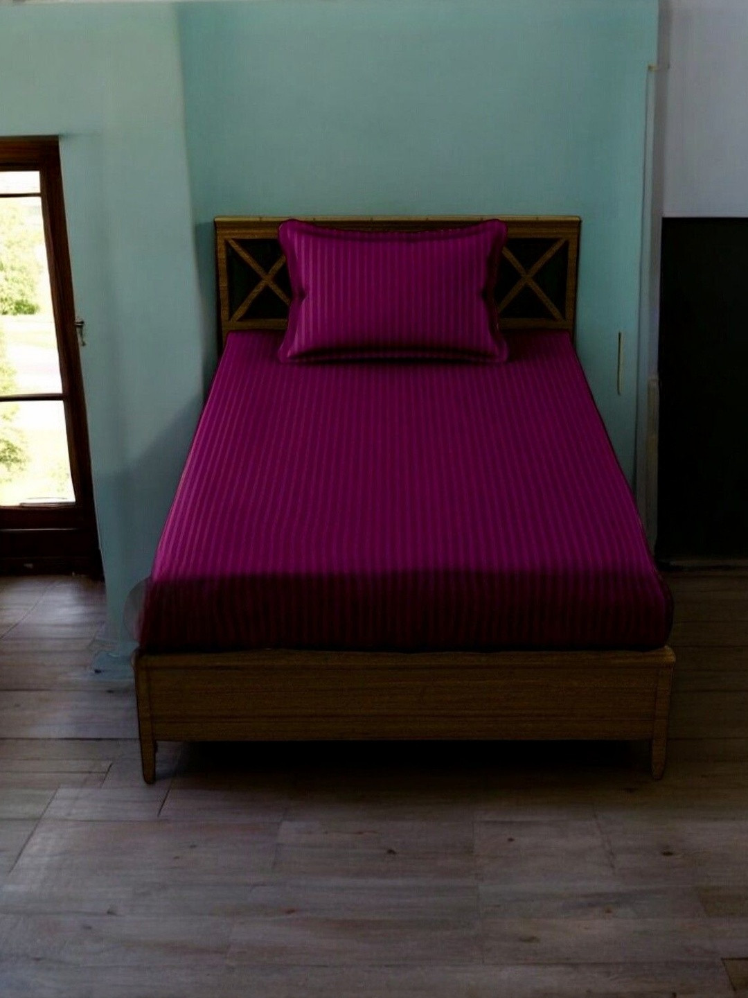 WELLNEST Purple 110 TC Cotton Fitted Single Bedsheets