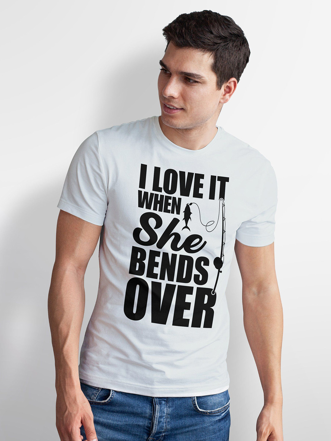 Seekbuylove Men Bio Finish Funny Fishing Round Neck Pure Cotton T-shirt