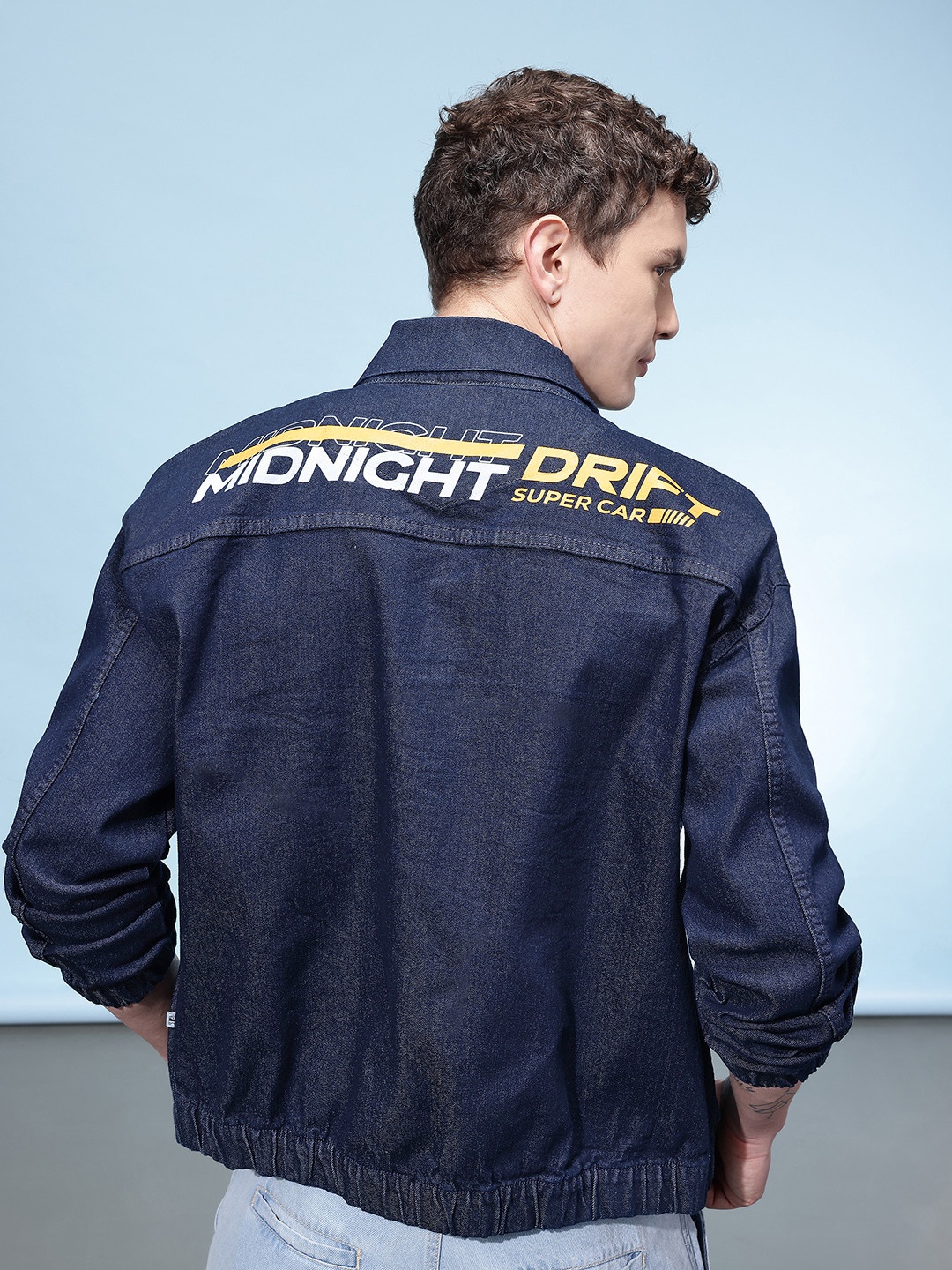 glitchez Typography Pure Cotton Denim Jacket With Flap Pockets