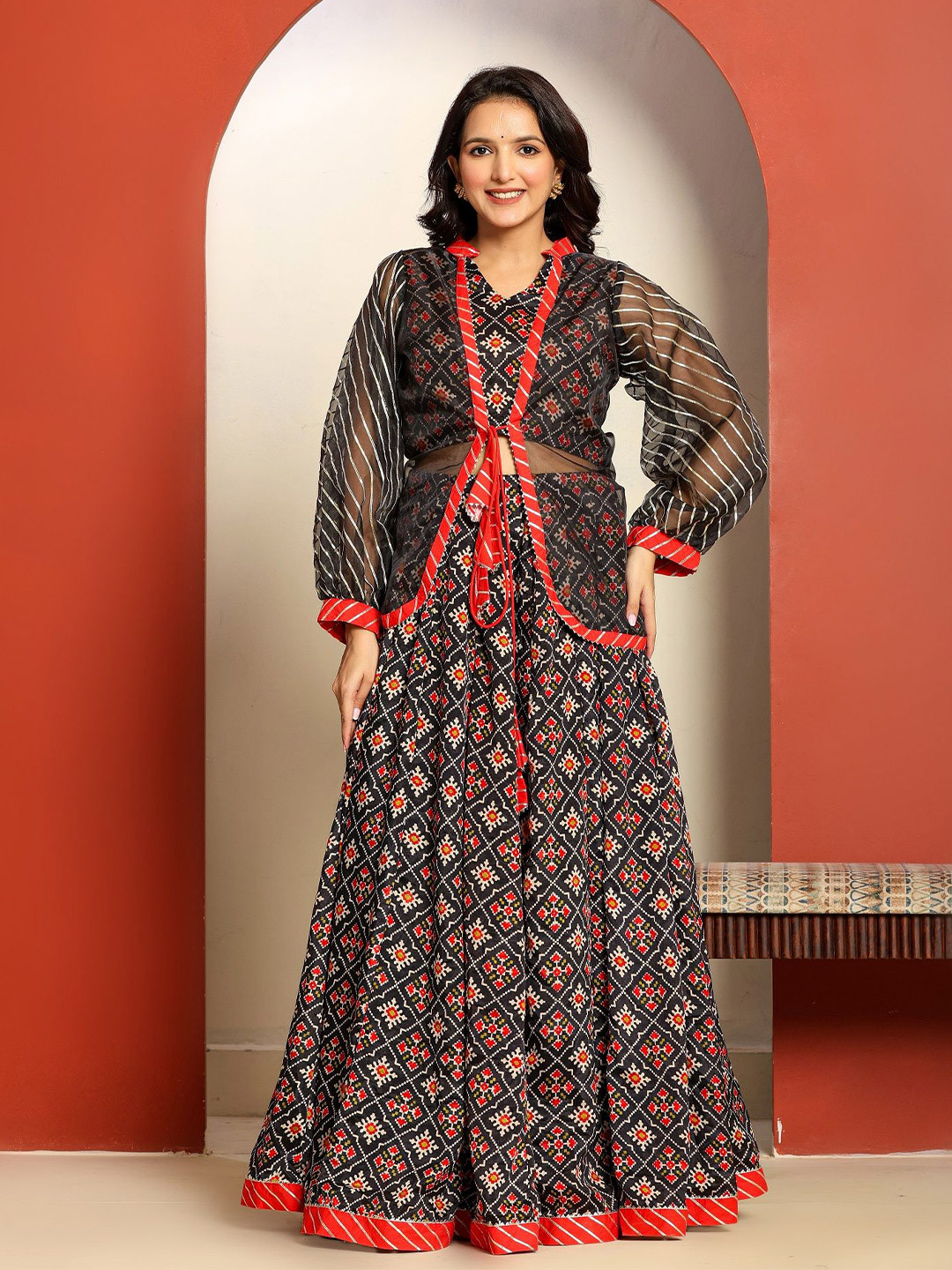 Ragavi Printed Ready To Wear Lehenga & Choli With Shrug