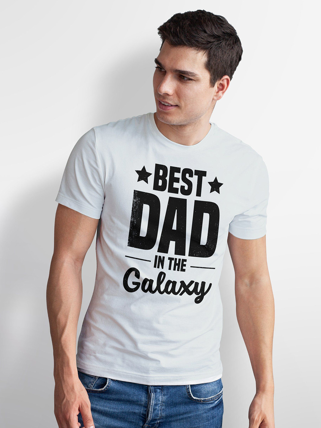 Seekbuylove Men Bio Finish Best Dad In The Galaxy Round Neck Pure Cotton T-shirt