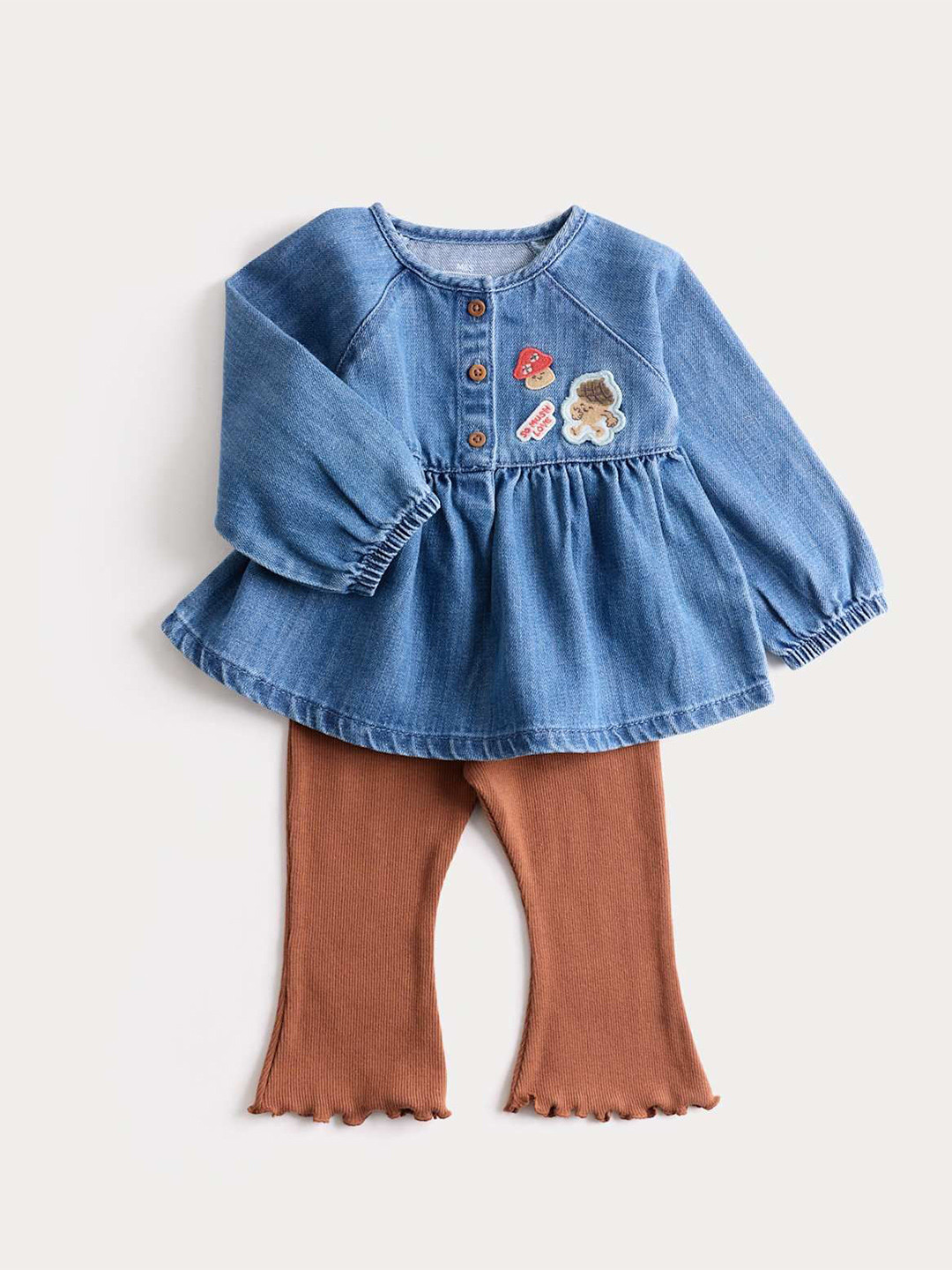 Marks & Spencer Girls Round Neck Denim Top & Kickflare Leggings